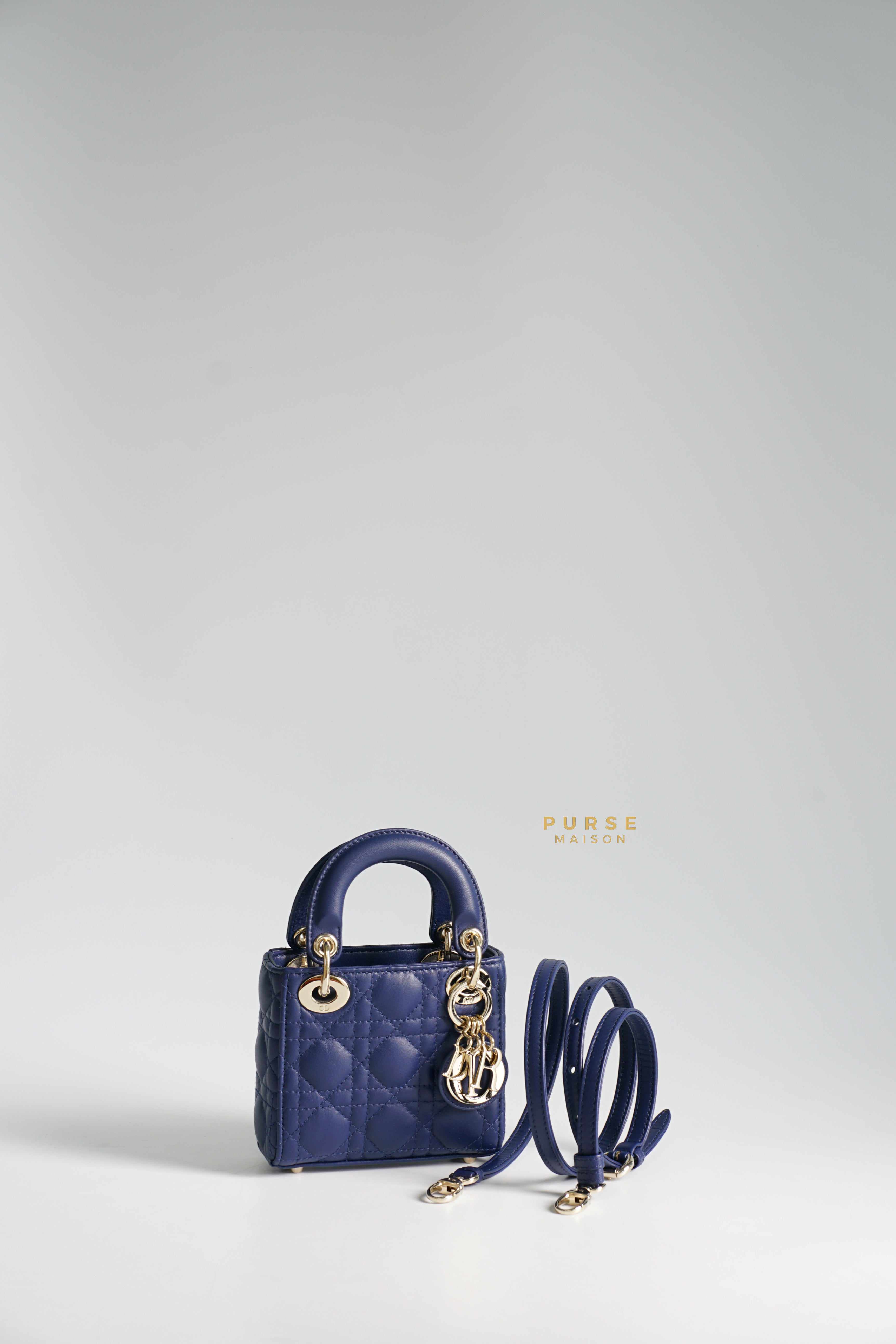 Christian Dior Micro Lady Dior Cannage Lambskin in Blue Royale