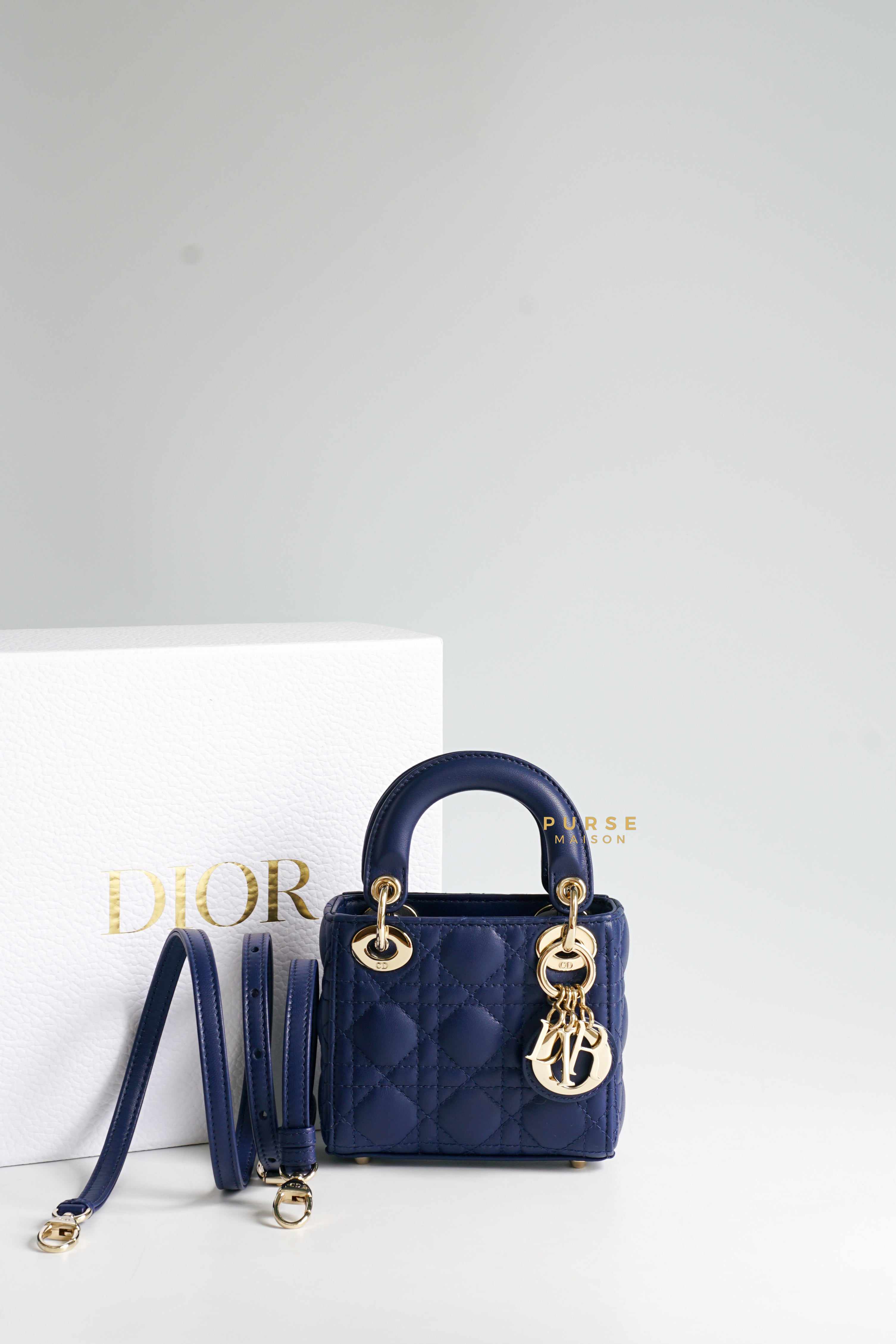 Christian Dior Micro Lady Dior Cannage Lambskin in Blue Royale