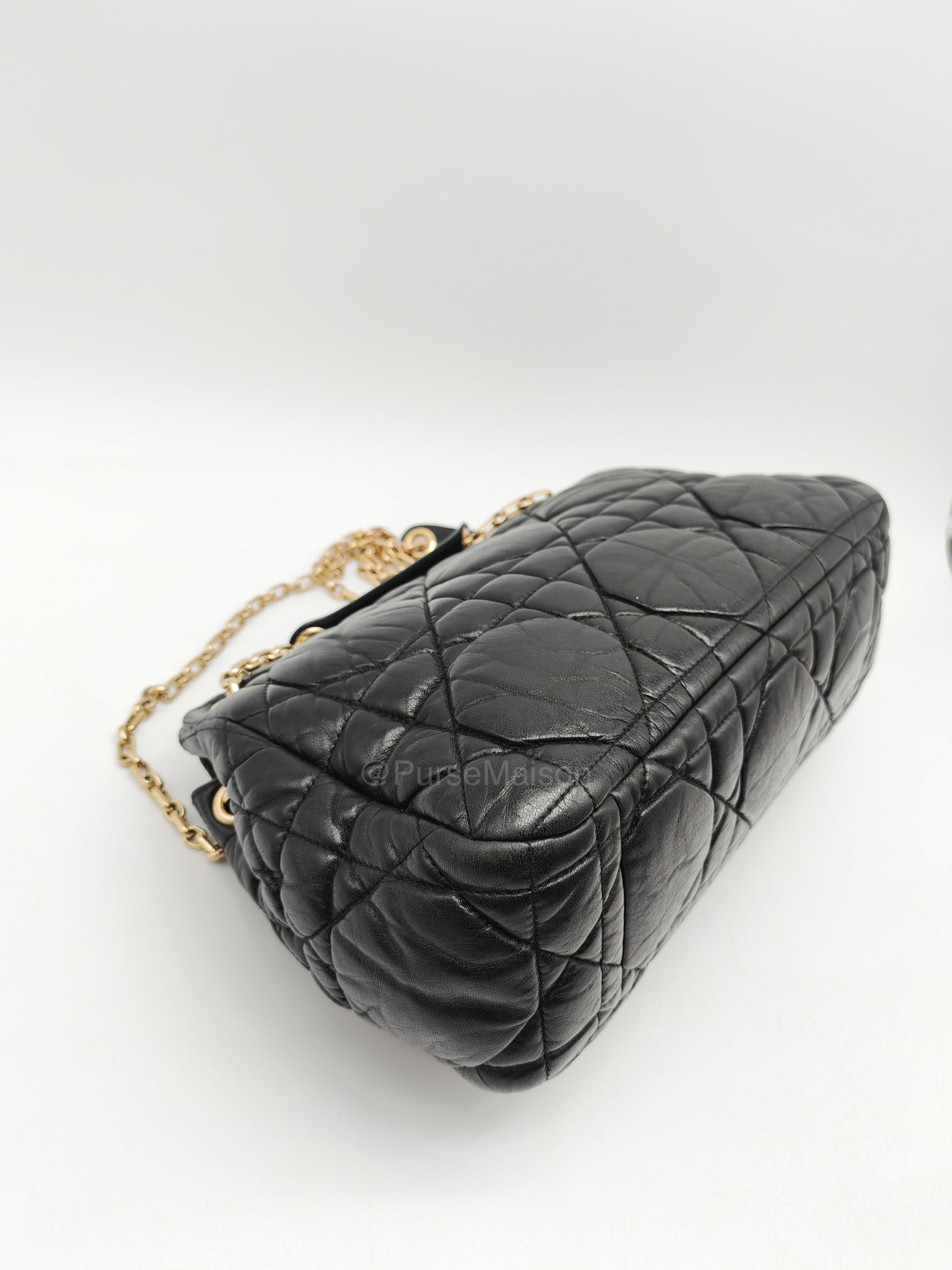 Christian Dior Milly La Foret Shoulder Bag in Black Quilted Cannage Lambskin Leather and Light Gold Hardware | Purse Maison Luxury Bags Shop