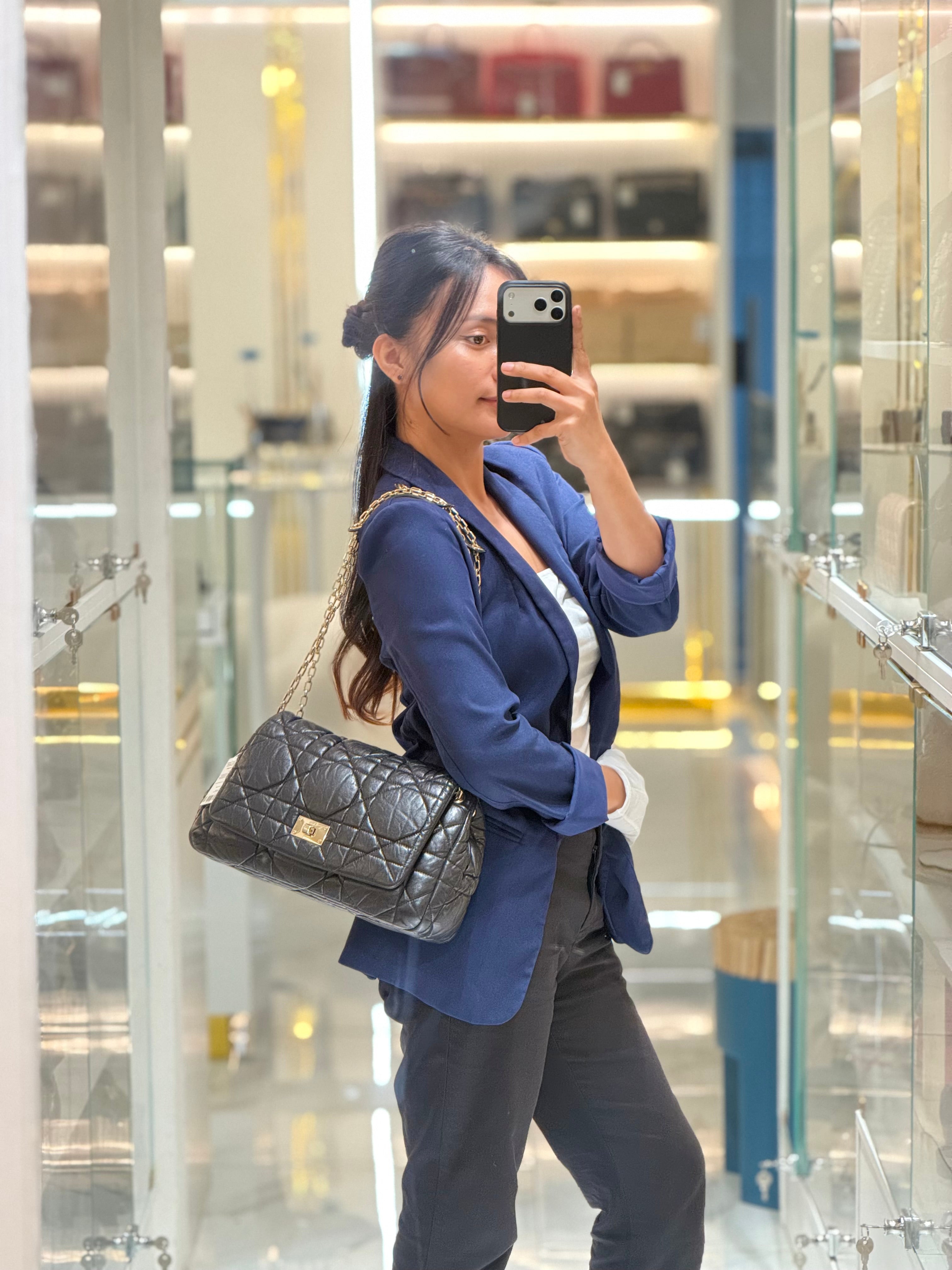 Christian Dior Milly La Foret Shoulder Bag in Black Quilted Cannage Lambskin Leather and Light Gold Hardware | Purse Maison Luxury Bags Shop
