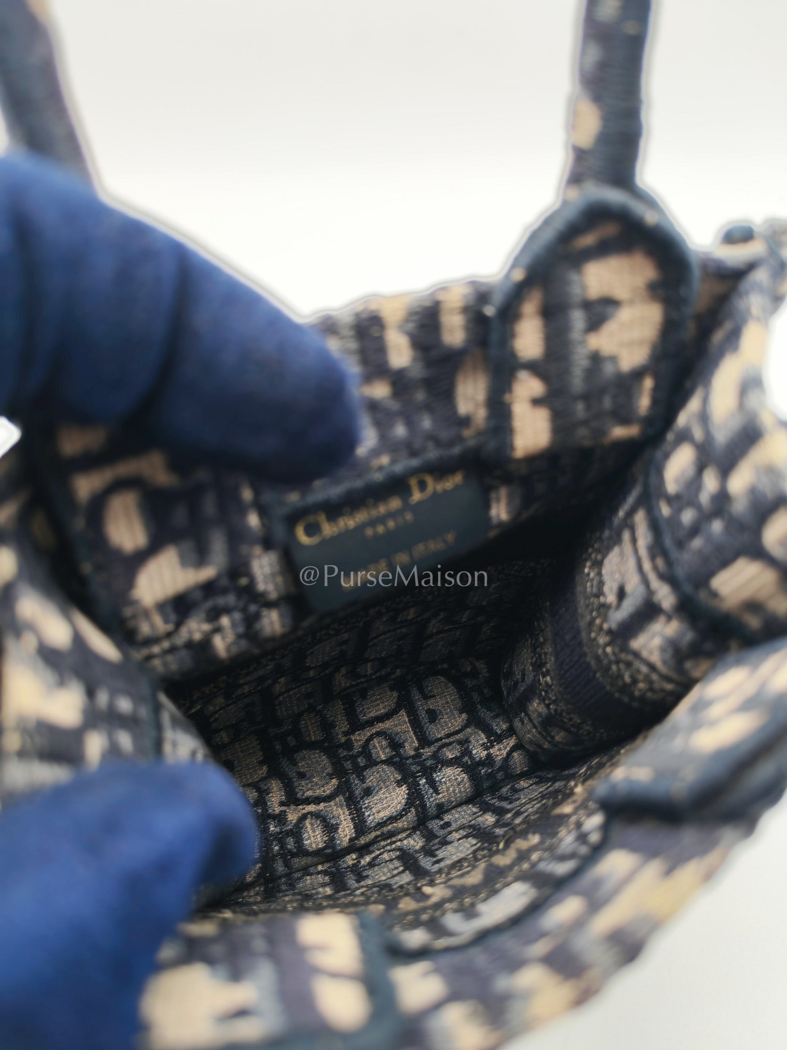 Christian Dior Mini Booktote Phone Bag in Blue Oblique Jacquard Canvas | Purse Maison Luxury Bags Shop