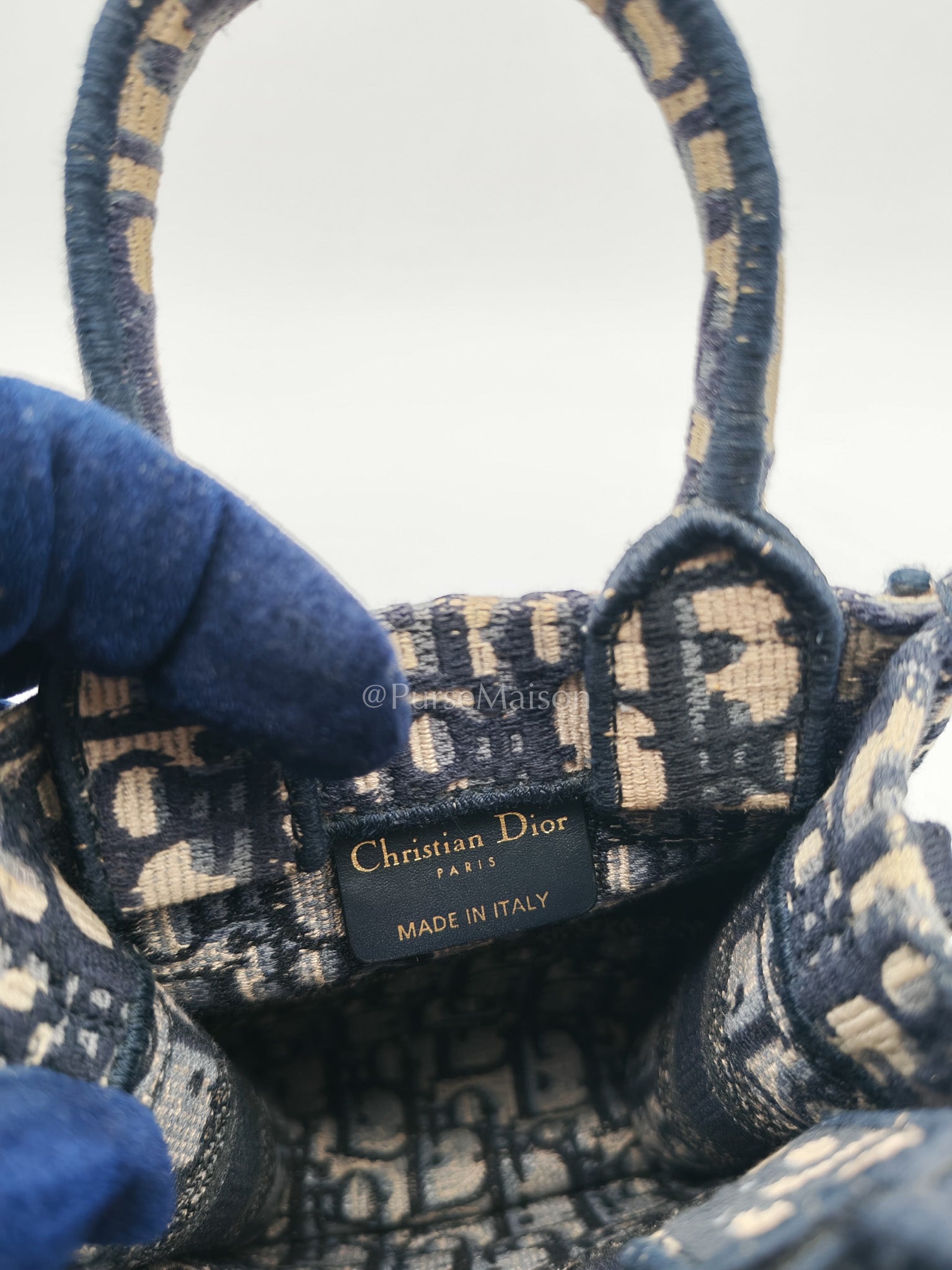 Christian Dior Mini Booktote Phone Bag in Blue Oblique Jacquard Canvas | Purse Maison Luxury Bags Shop