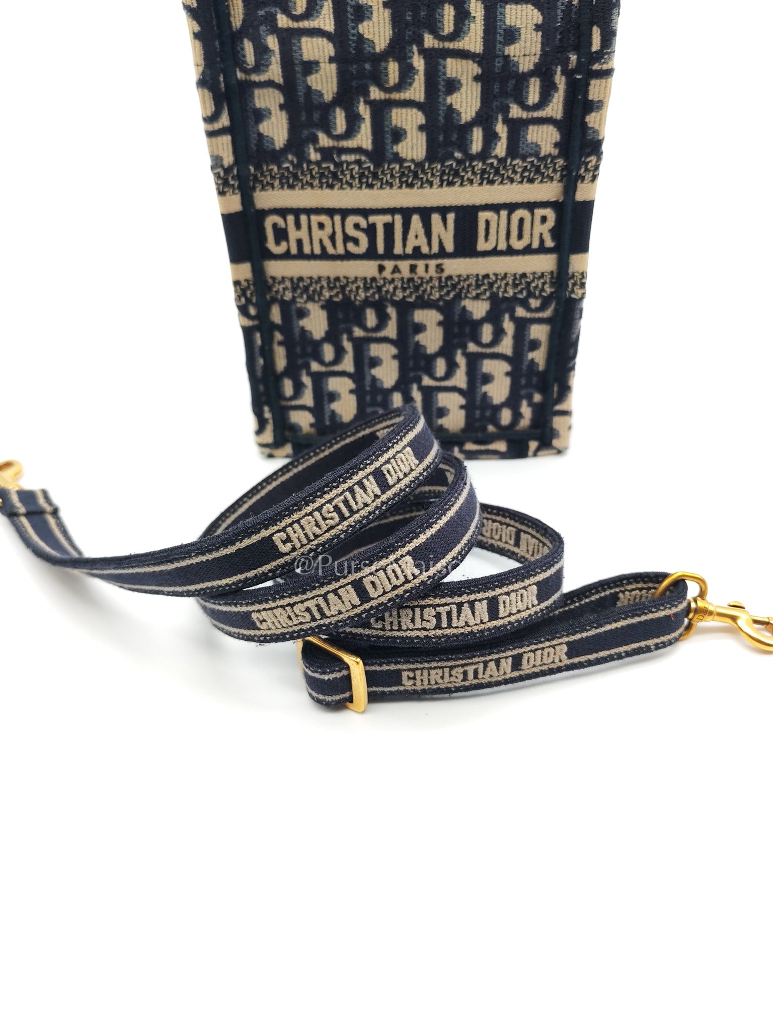 Christian Dior Mini Booktote Phone Bag in Blue Oblique Jacquard Canvas | Purse Maison Luxury Bags Shop