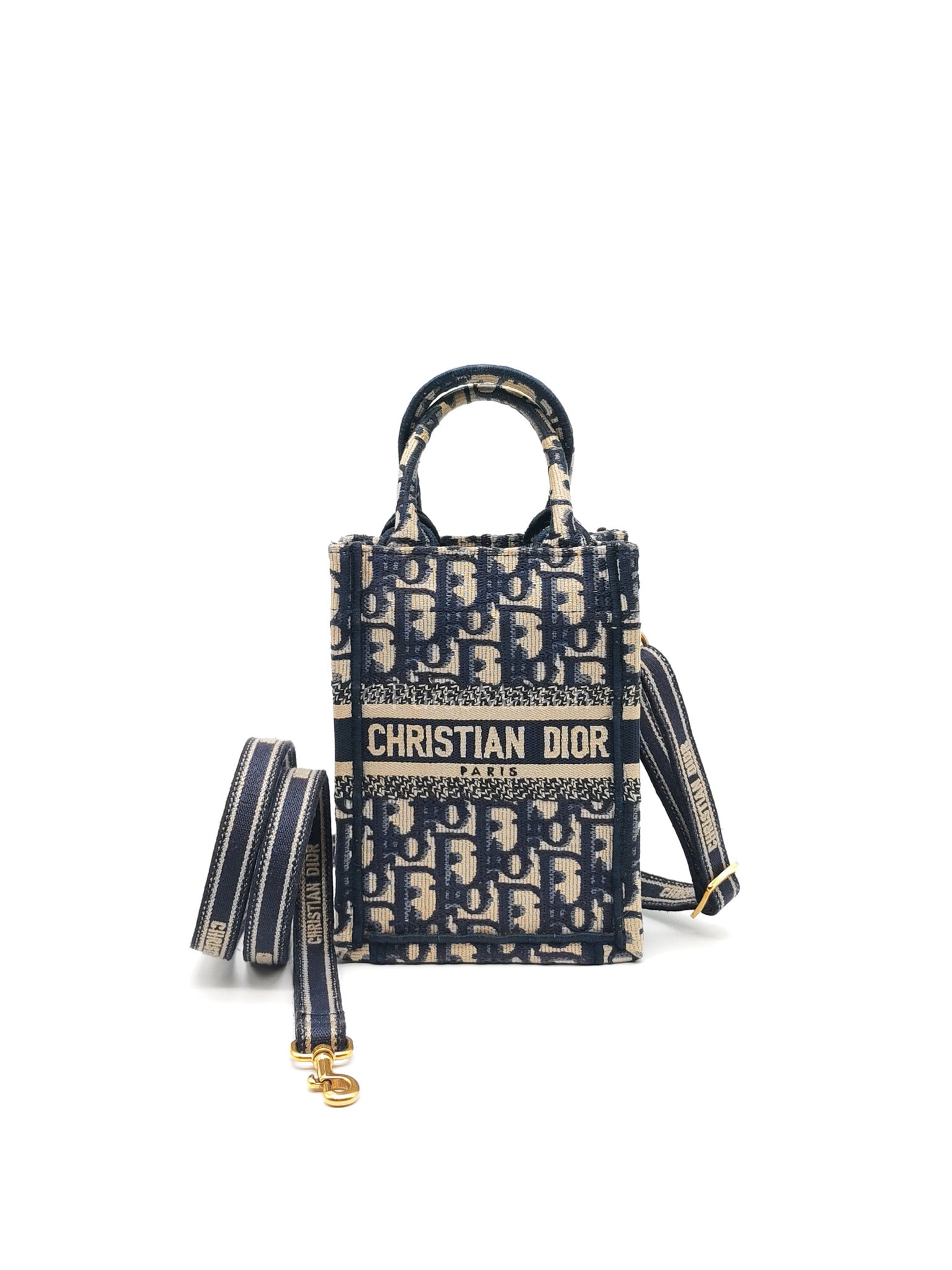 Christian Dior Mini Booktote Phone Bag in Blue Oblique Jacquard Canvas | Purse Maison Luxury Bags Shop