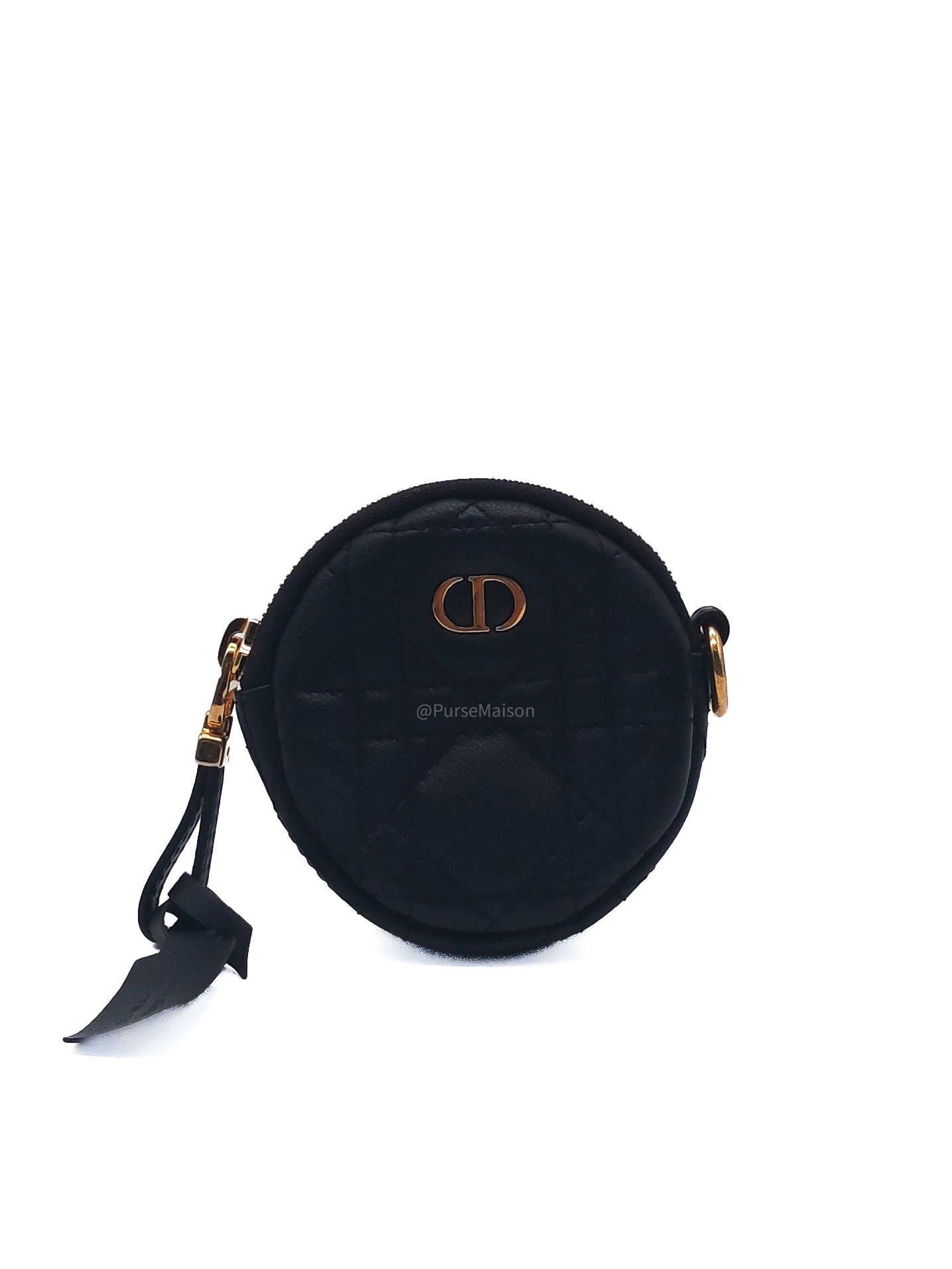 Christian Dior Mini Caro Coin Purse in Black Cannage Quilted Leather Gold Hardware | Purse Maison Luxury Bags Shop