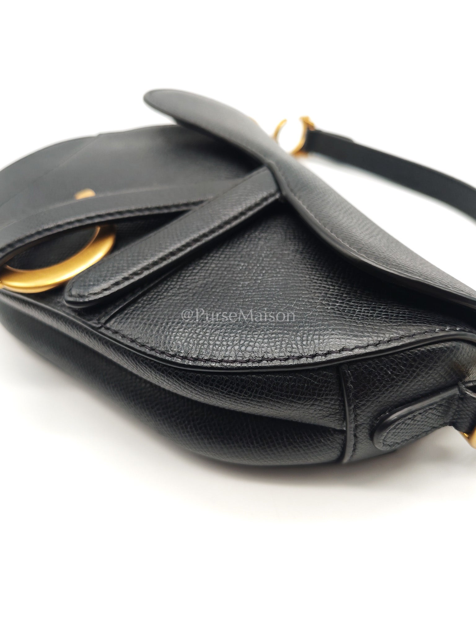 Christian Dior Mini Saddle in Black Grained Leather Top Handle Bag | Purse Maison Luxury Bags Shop