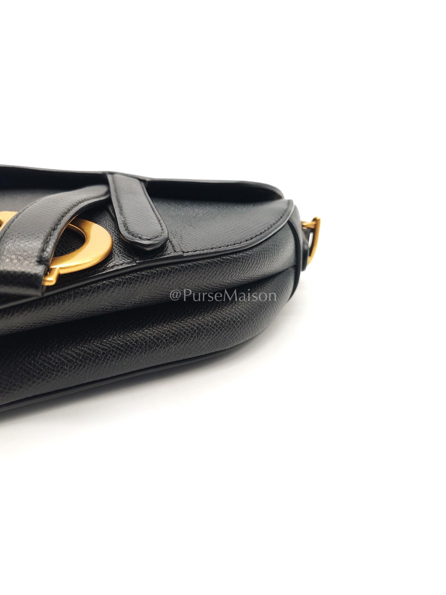 Christian Dior Mini Saddle in Black Grained Leather Top Handle Bag | Purse Maison Luxury Bags Shop