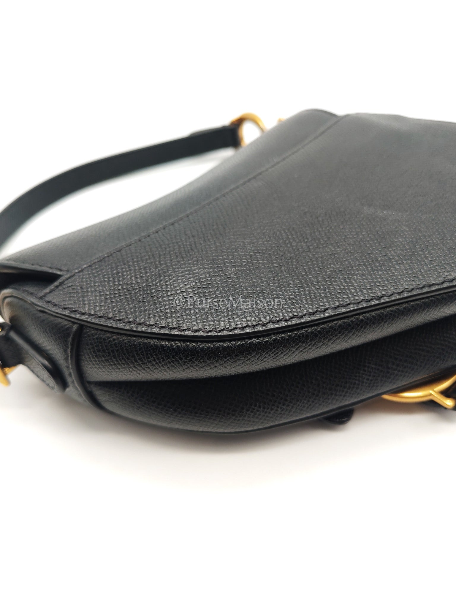 Christian Dior Mini Saddle in Black Grained Leather Top Handle Bag | Purse Maison Luxury Bags Shop