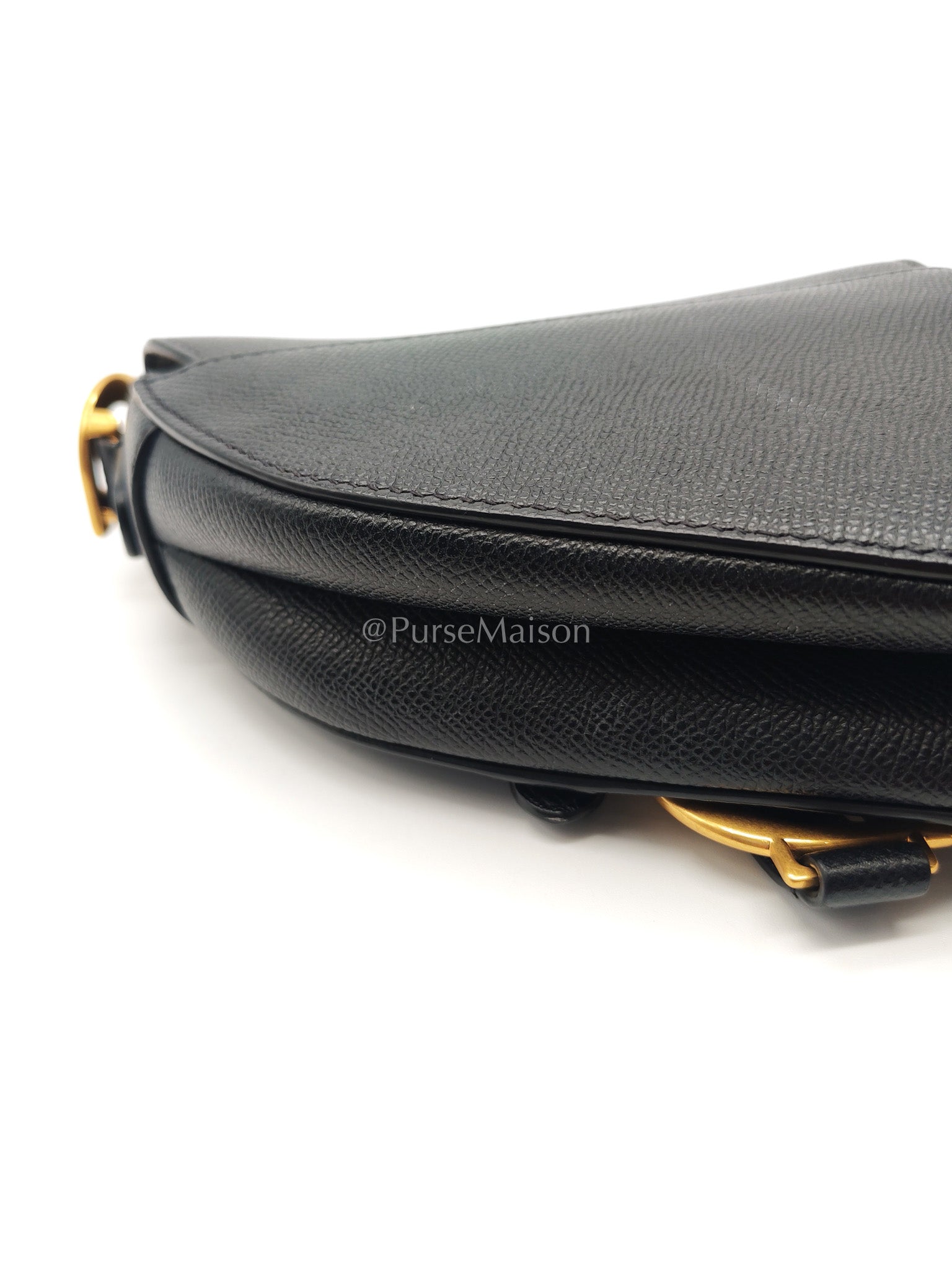 Christian Dior Mini Saddle in Black Grained Leather Top Handle Bag | Purse Maison Luxury Bags Shop