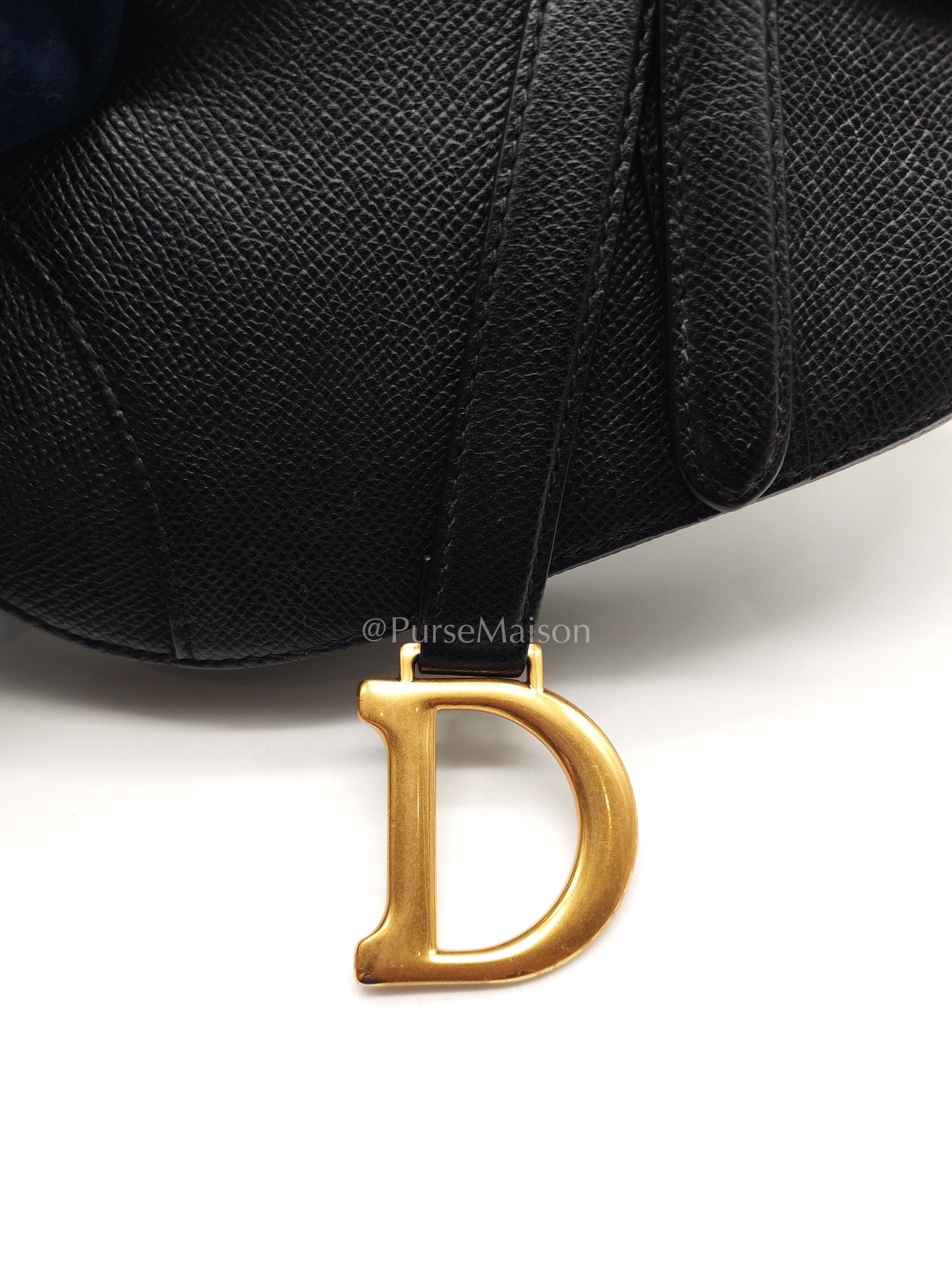 Christian Dior Mini Saddle in Black Grained Leather Top Handle Bag | Purse Maison Luxury Bags Shop