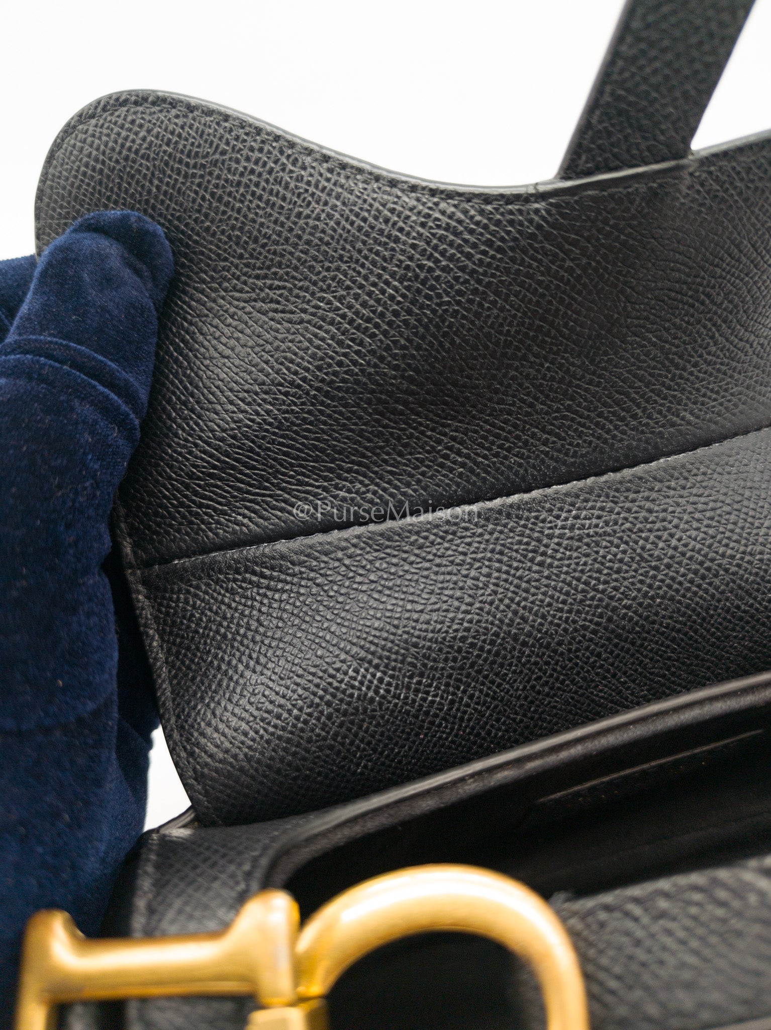Christian Dior Mini Saddle in Black Grained Leather Top Handle Bag | Purse Maison Luxury Bags Shop