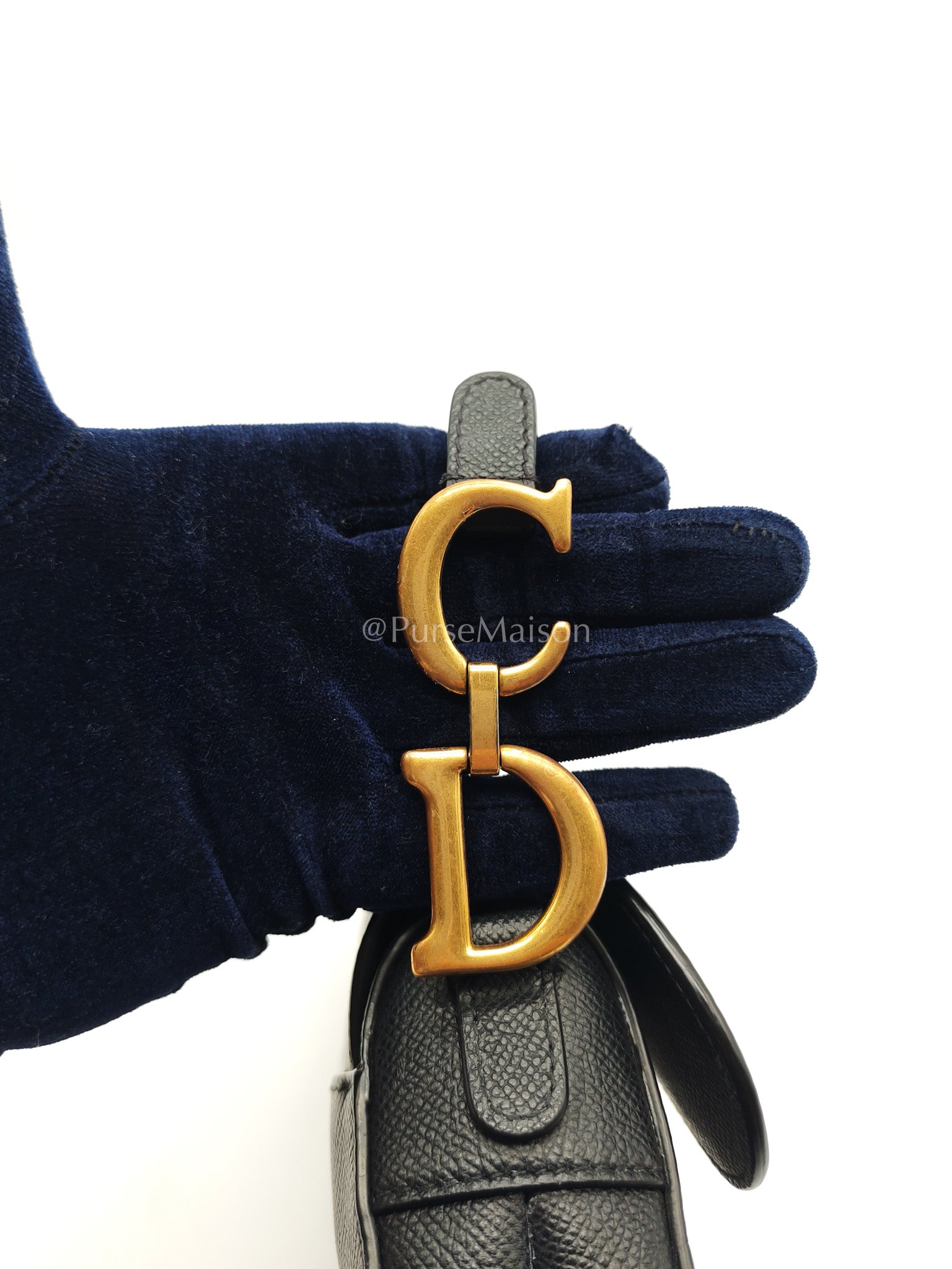 Christian Dior Mini Saddle in Black Grained Leather Top Handle Bag | Purse Maison Luxury Bags Shop
