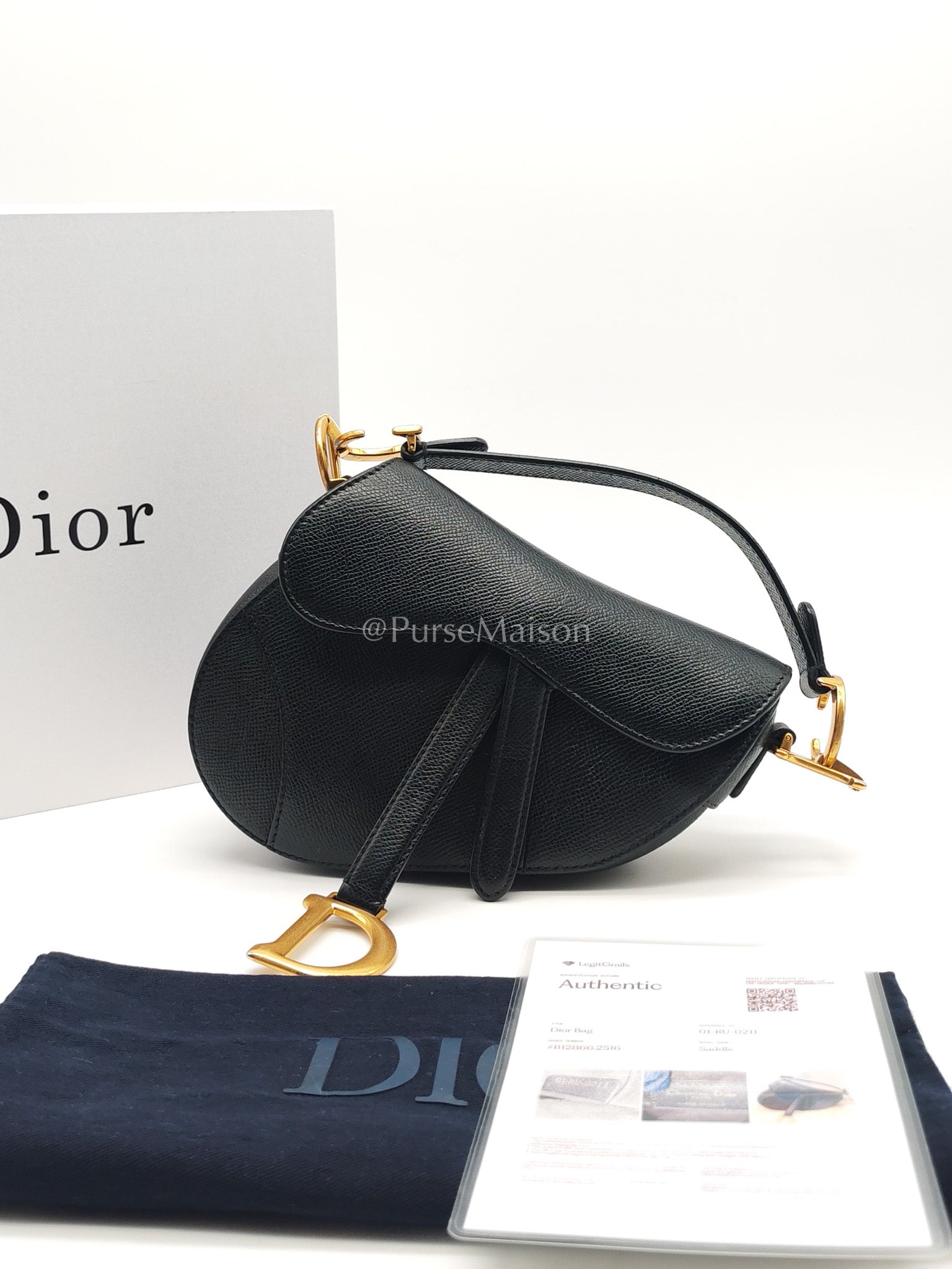 Christian Dior Mini Saddle in Black Grained Leather Top Handle Bag | Purse Maison Luxury Bags Shop