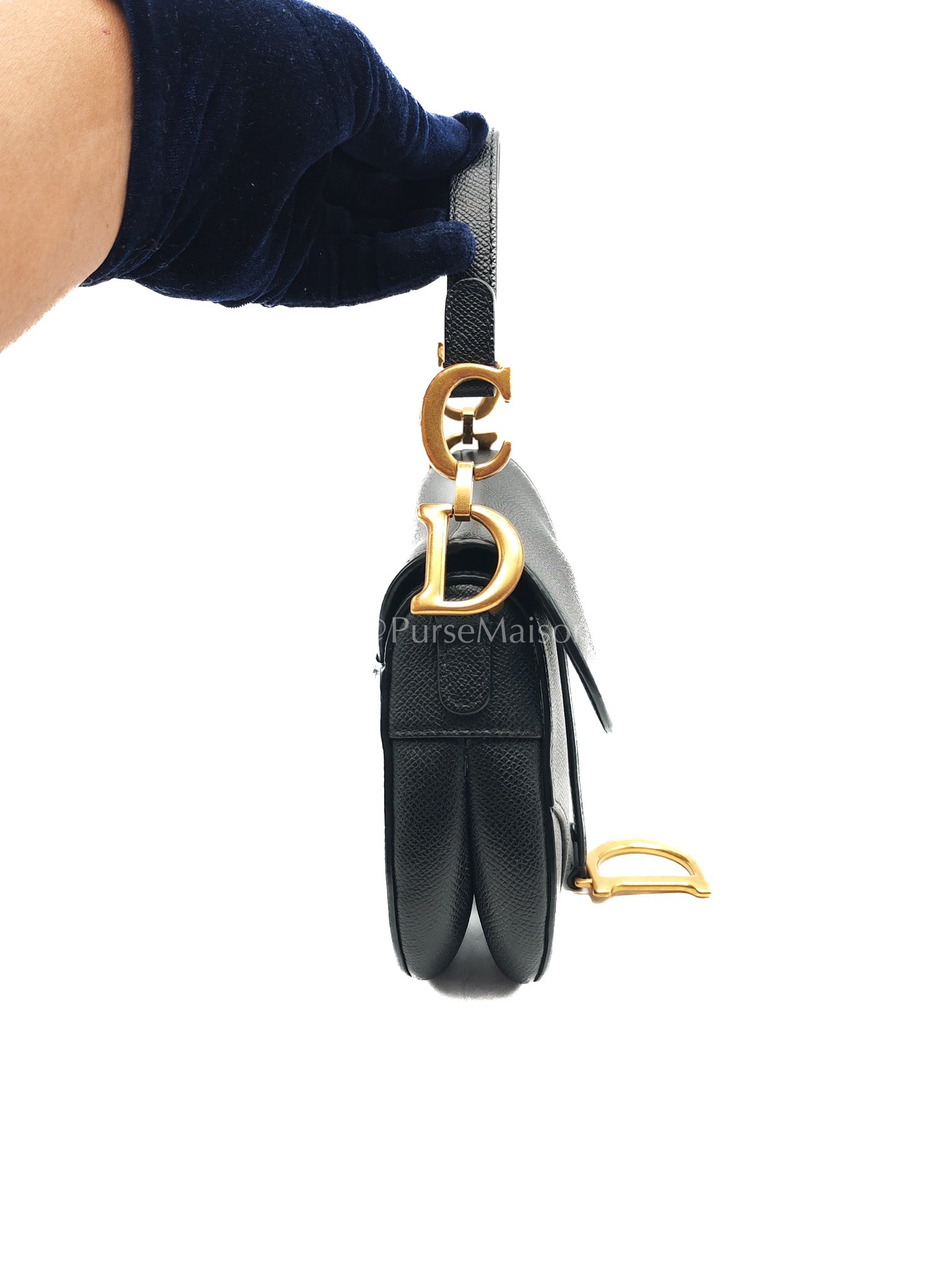 Christian Dior Mini Saddle in Black Grained Leather Top Handle Bag | Purse Maison Luxury Bags Shop