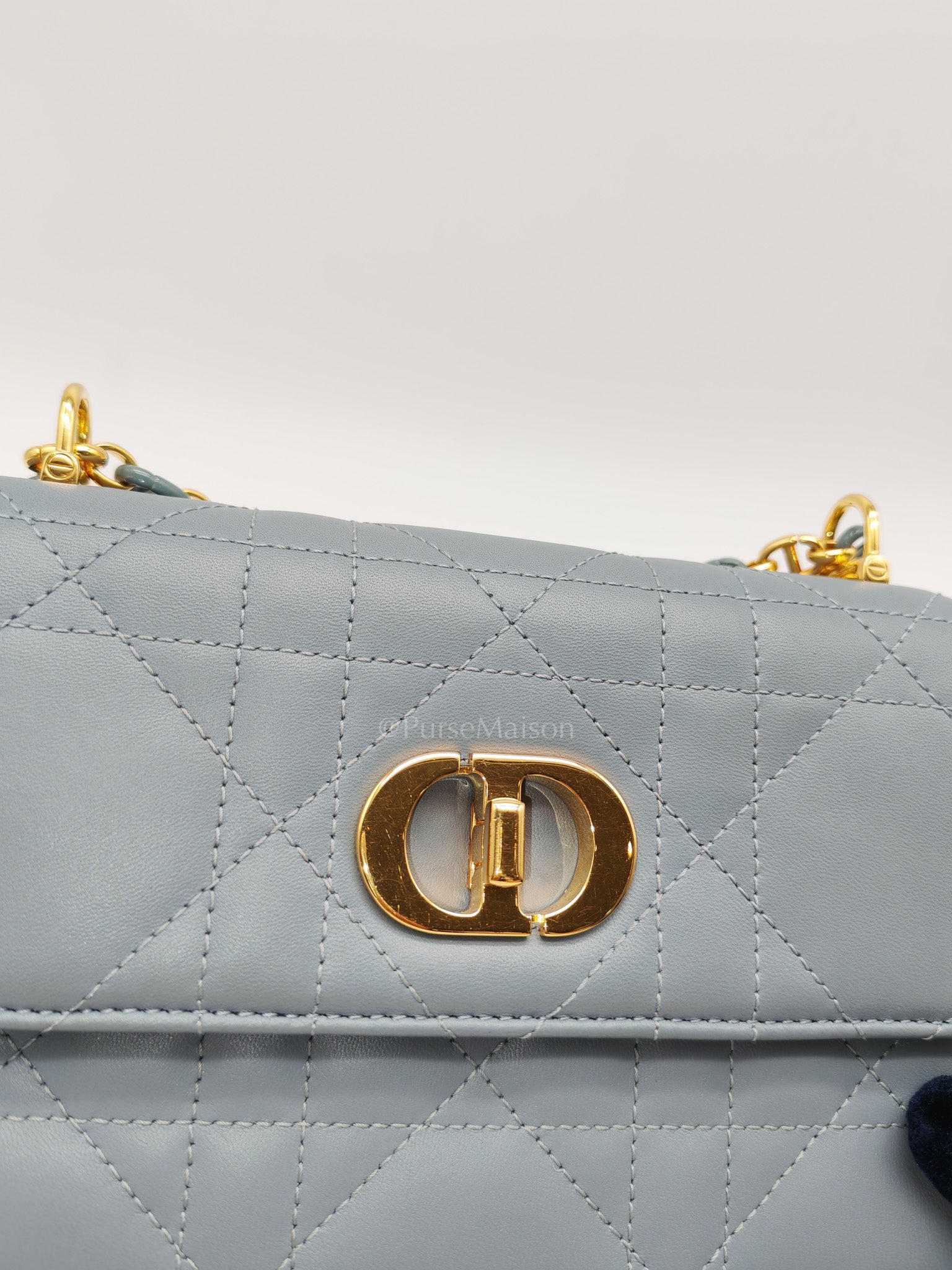 Miss Caro Mini Shoulder Bag in Cloud Blue Lambskin Leather Gold Hardware | Purse Maison Luxury Bags Shop