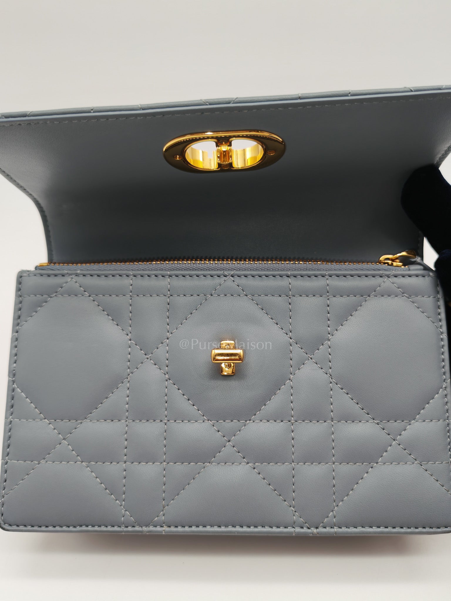 Miss Caro Mini Shoulder Bag in Cloud Blue Lambskin Leather Gold Hardware | Purse Maison Luxury Bags Shop