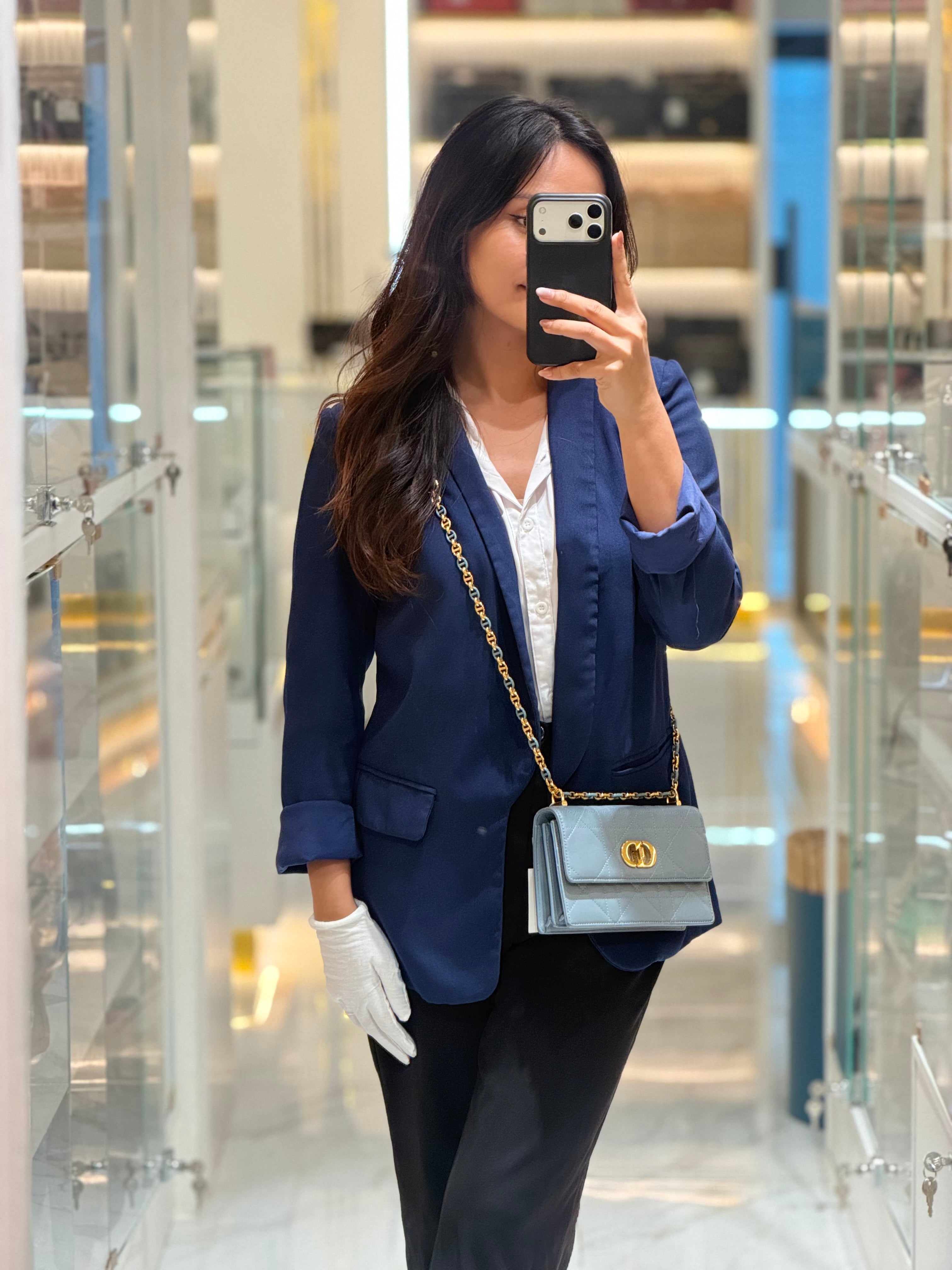 Christian Dior Miss Caro Mini Shoulder Bag in Cloud Blue Lambskin Leather Gold Hardware | Purse Maison Luxury Bags Shop
