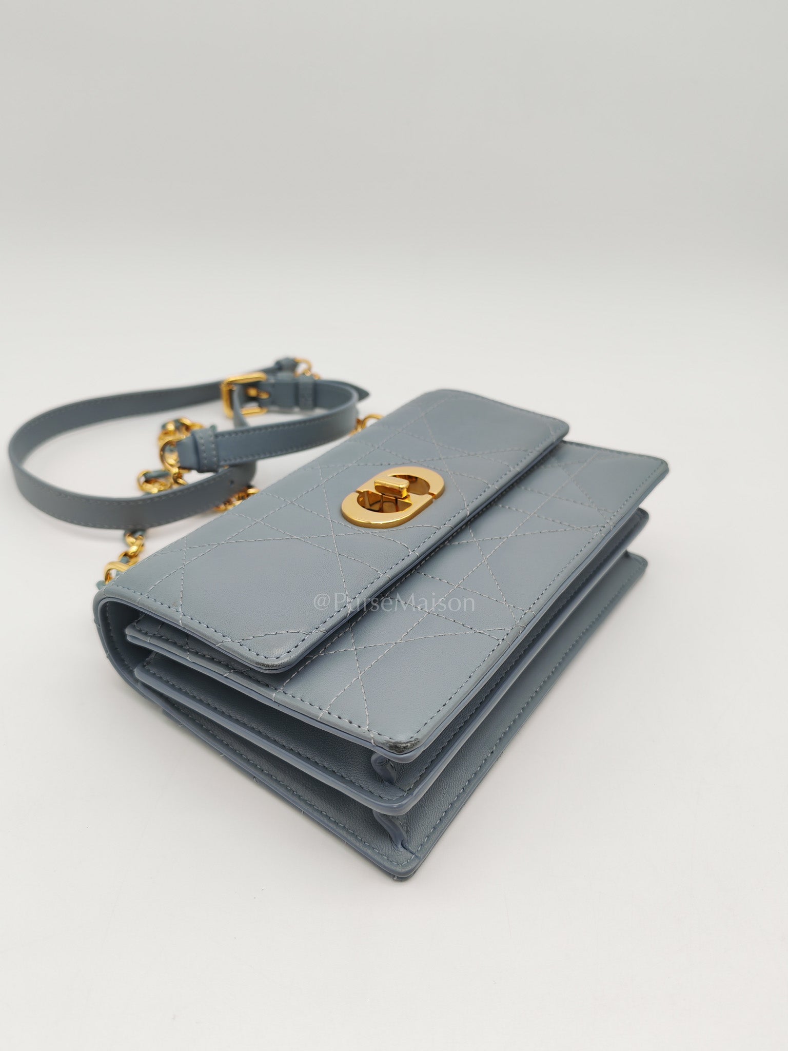 Miss Caro Mini Shoulder Bag in Cloud Blue Lambskin Leather Gold Hardware | Purse Maison Luxury Bags Shop