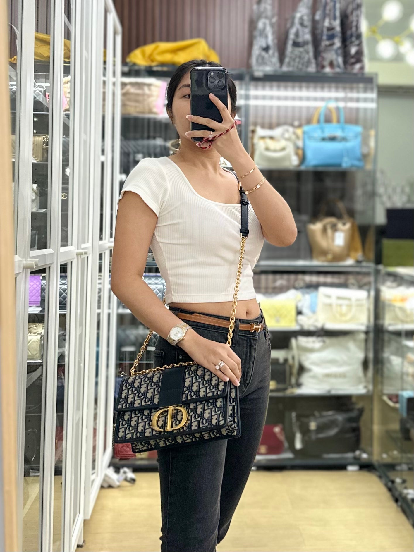 Christian Dior Montaigne 30 Oblique Embroidery Chain Bag in