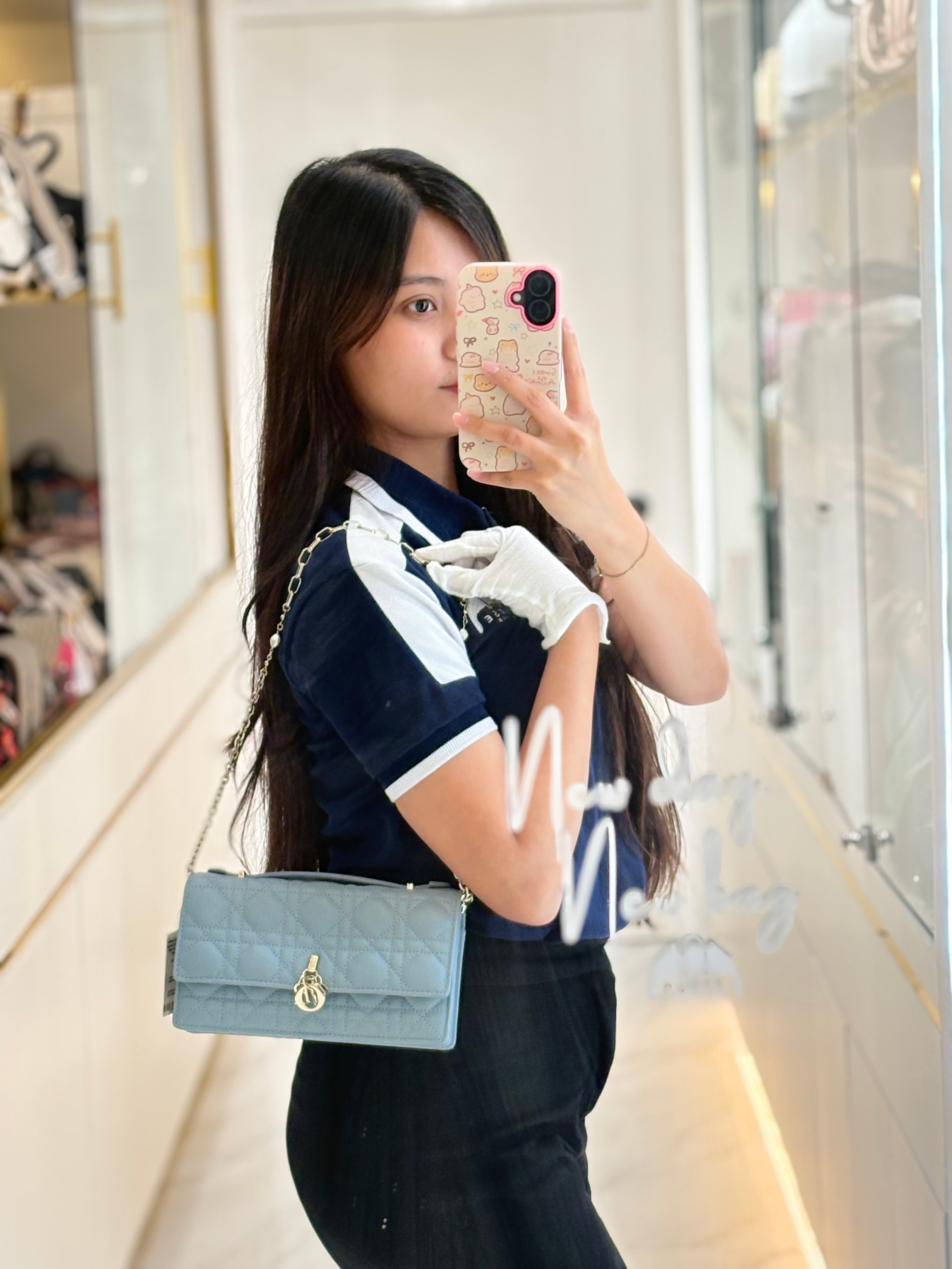 Christian Dior My Dior Mini Top Handle Bag in Cloud Blue Cannage Lambskin Leather Light Gold Hardware | Purse Maison Luxury Bags Shop