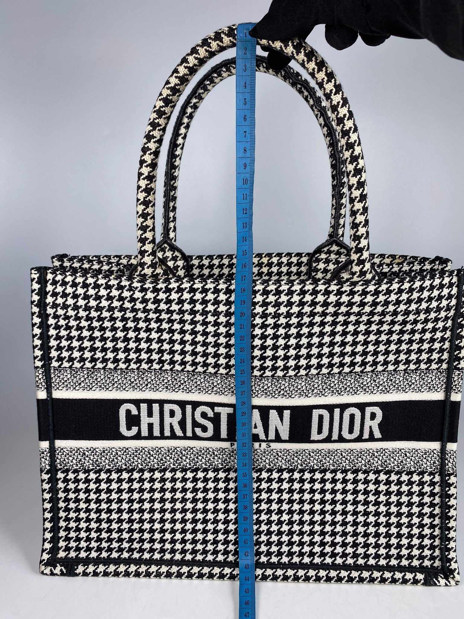 Christian Dior (Old Small) Houndstooth Black and White Book Tote