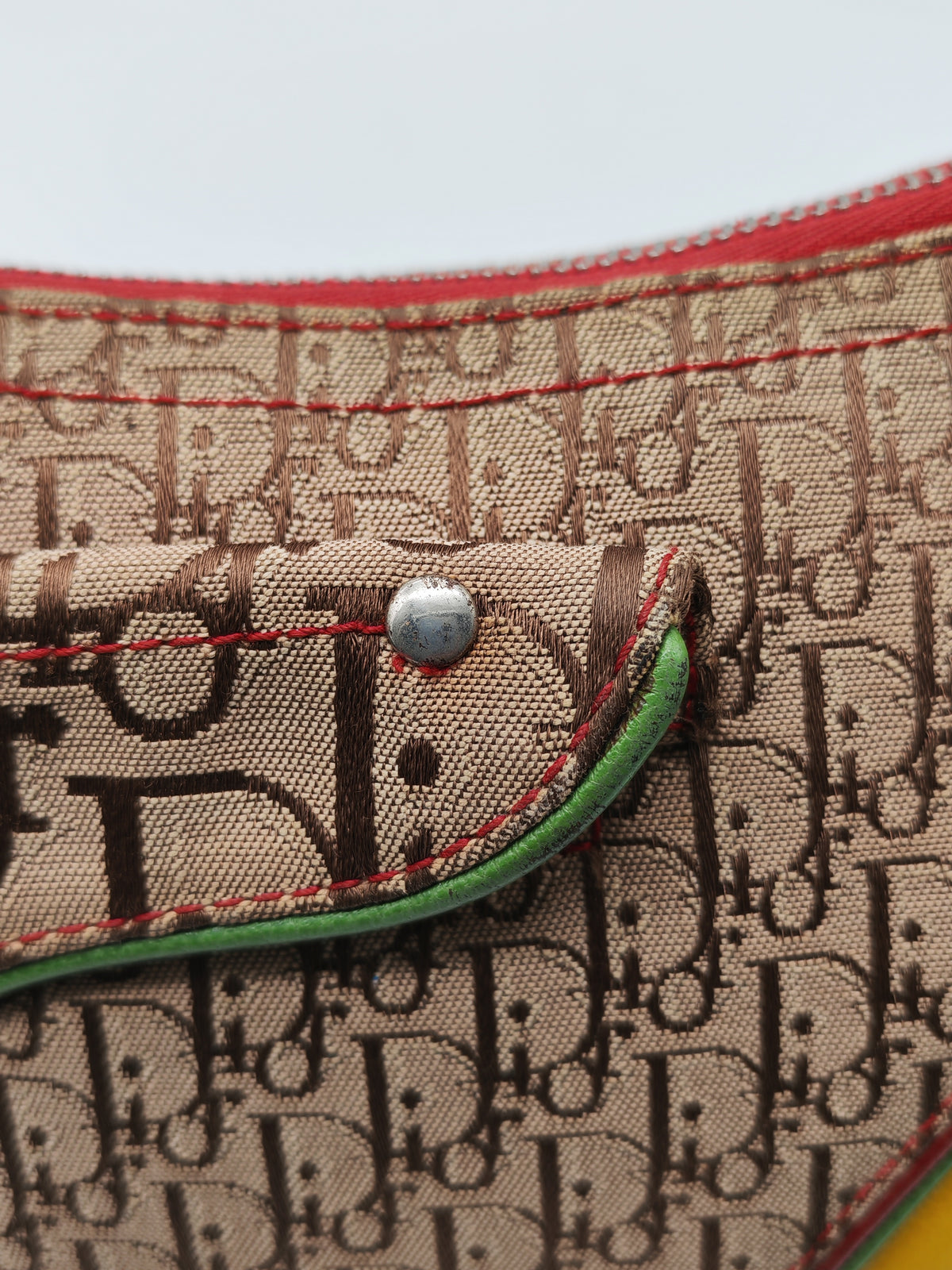Christian Dior Rasta Trotter Double Saddle Bag in Beige Monogram Canvas with Yellow and Rasta-Colored Accents | Purse Maison Luxury Bags Shop