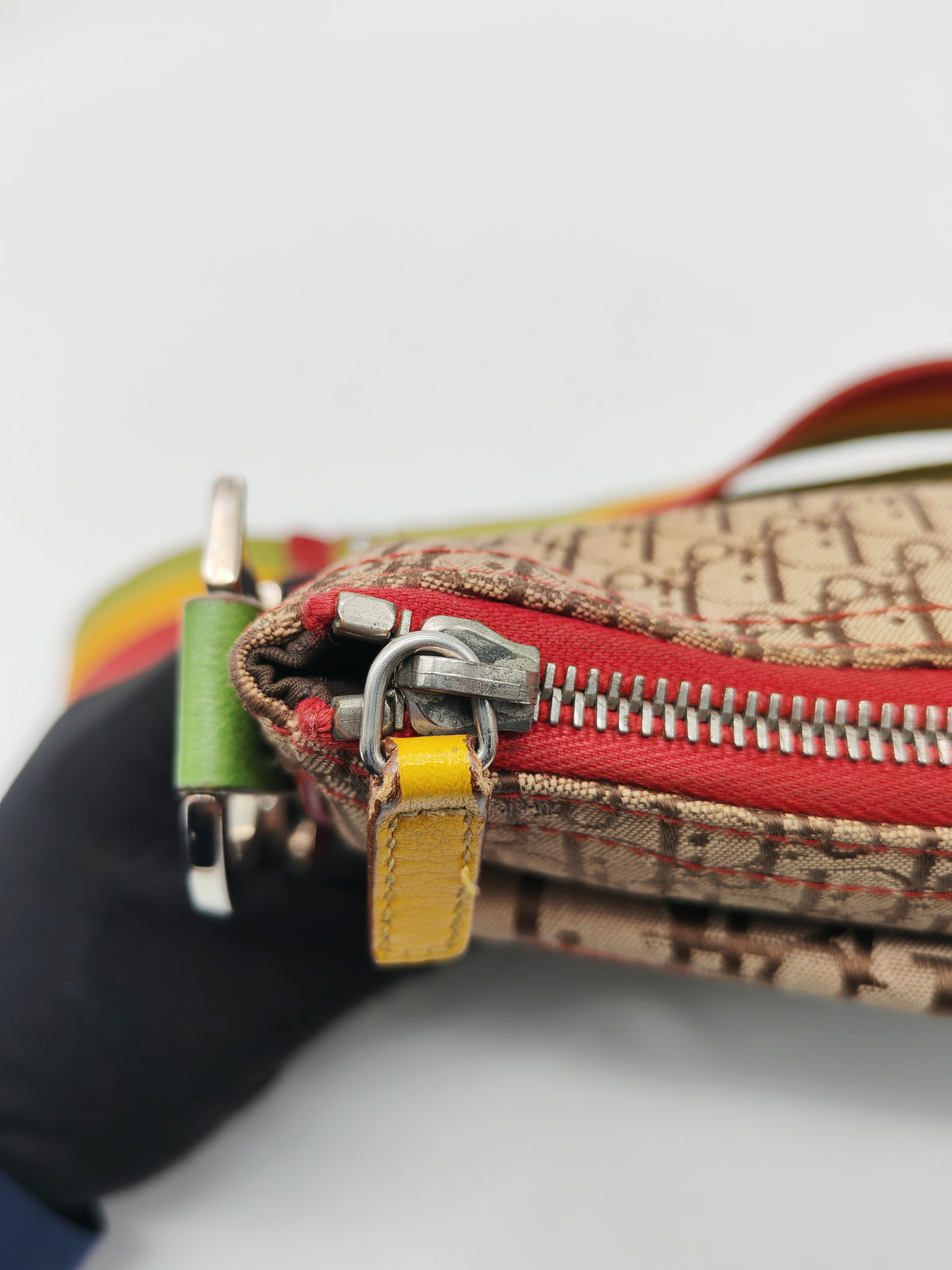 Christian Dior Rasta Trotter Double Saddle Bag in Beige Monogram Canvas with Yellow and Rasta-Colored Accents | Purse Maison Luxury Bags Shop