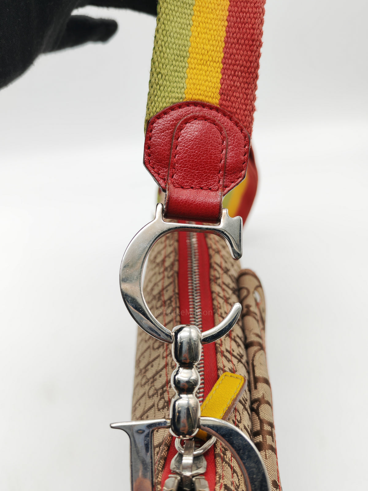 Christian Dior Rasta Trotter Double Saddle Bag in Beige Monogram Canvas with Yellow and Rasta-Colored Accents | Purse Maison Luxury Bags Shop