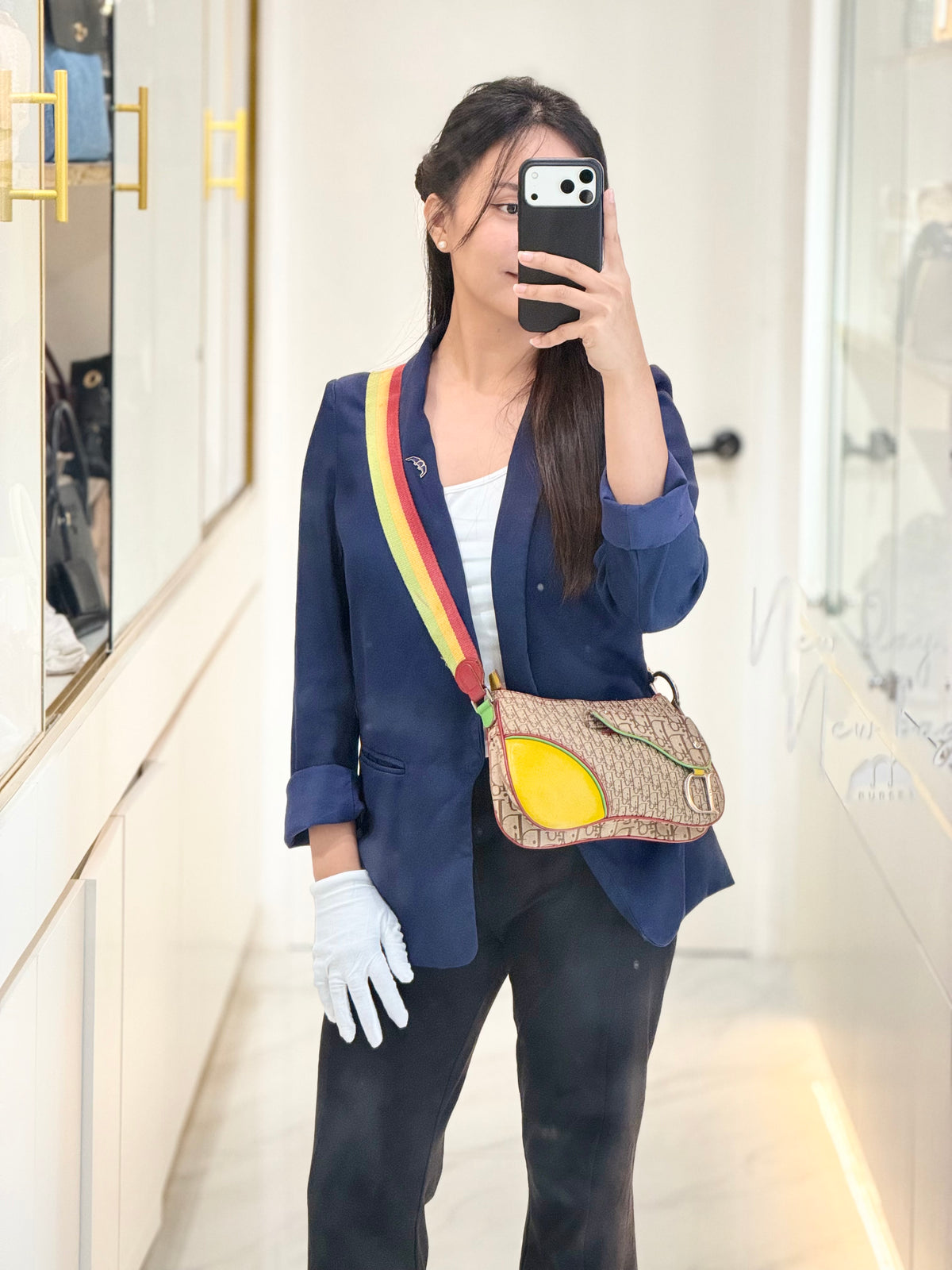 Christian Dior Rasta Trotter Double Saddle Bag in Beige Monogram Canvas with Yellow and Rasta-Colored Accents | Purse Maison Luxury Bags Shop