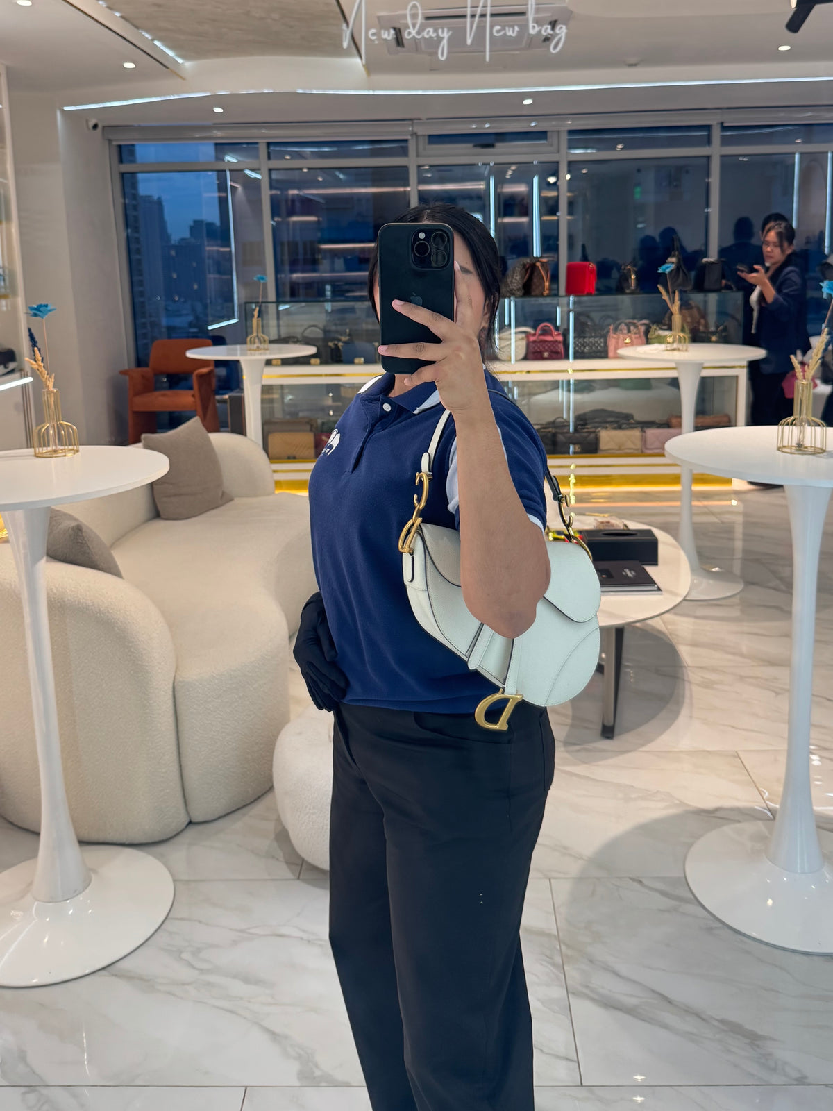 Christian Dior Saddle Bag Medium in White Grained Calfskin Leather and Aged Gold Hardware | Purse Maison Luxury Bags Shop