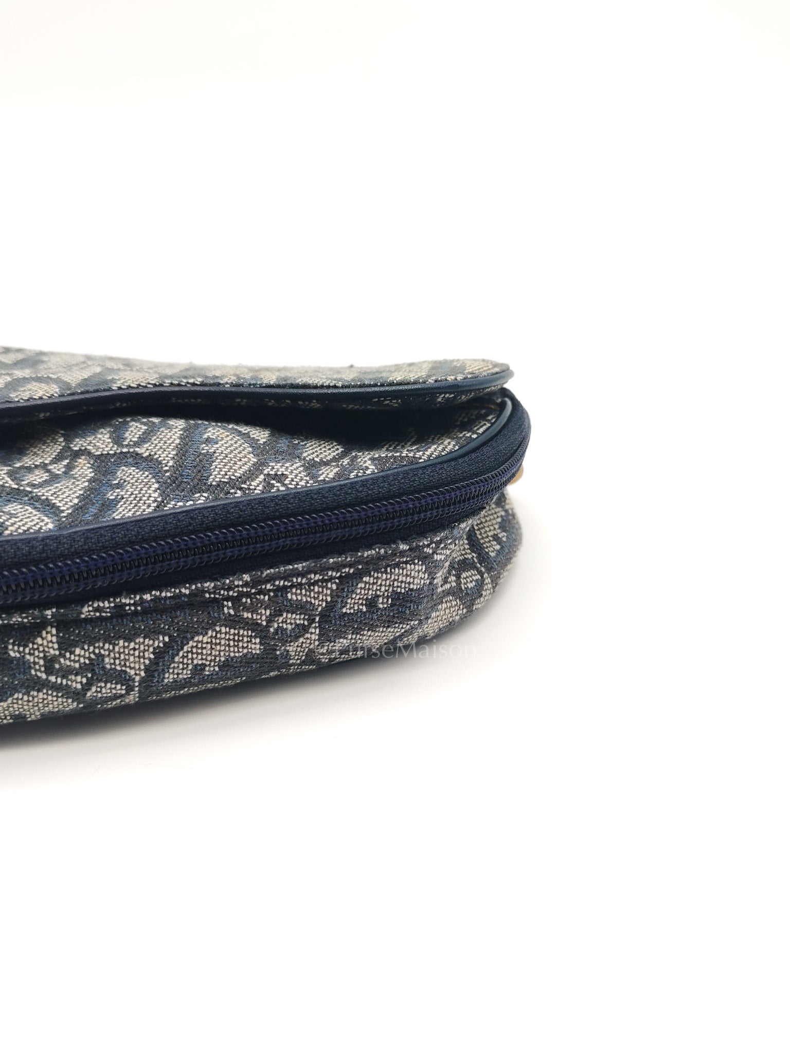 Christian Dior Saddle Pouch in Navy Blue Trotter Canvas | Purse Maison Luxury Bags Shop