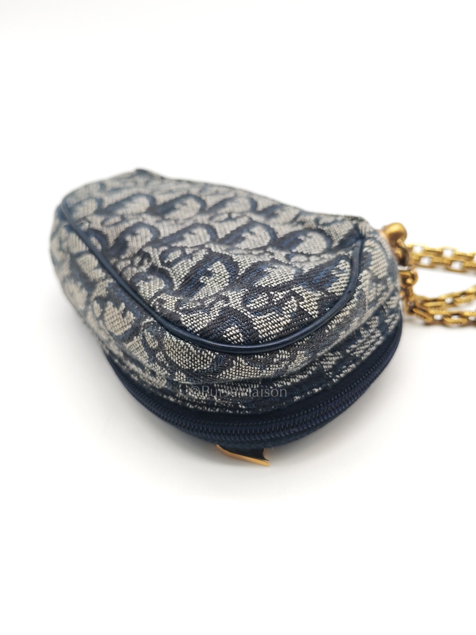 Christian Dior Saddle Pouch in Navy Blue Trotter Canvas | Purse Maison Luxury Bags Shop
