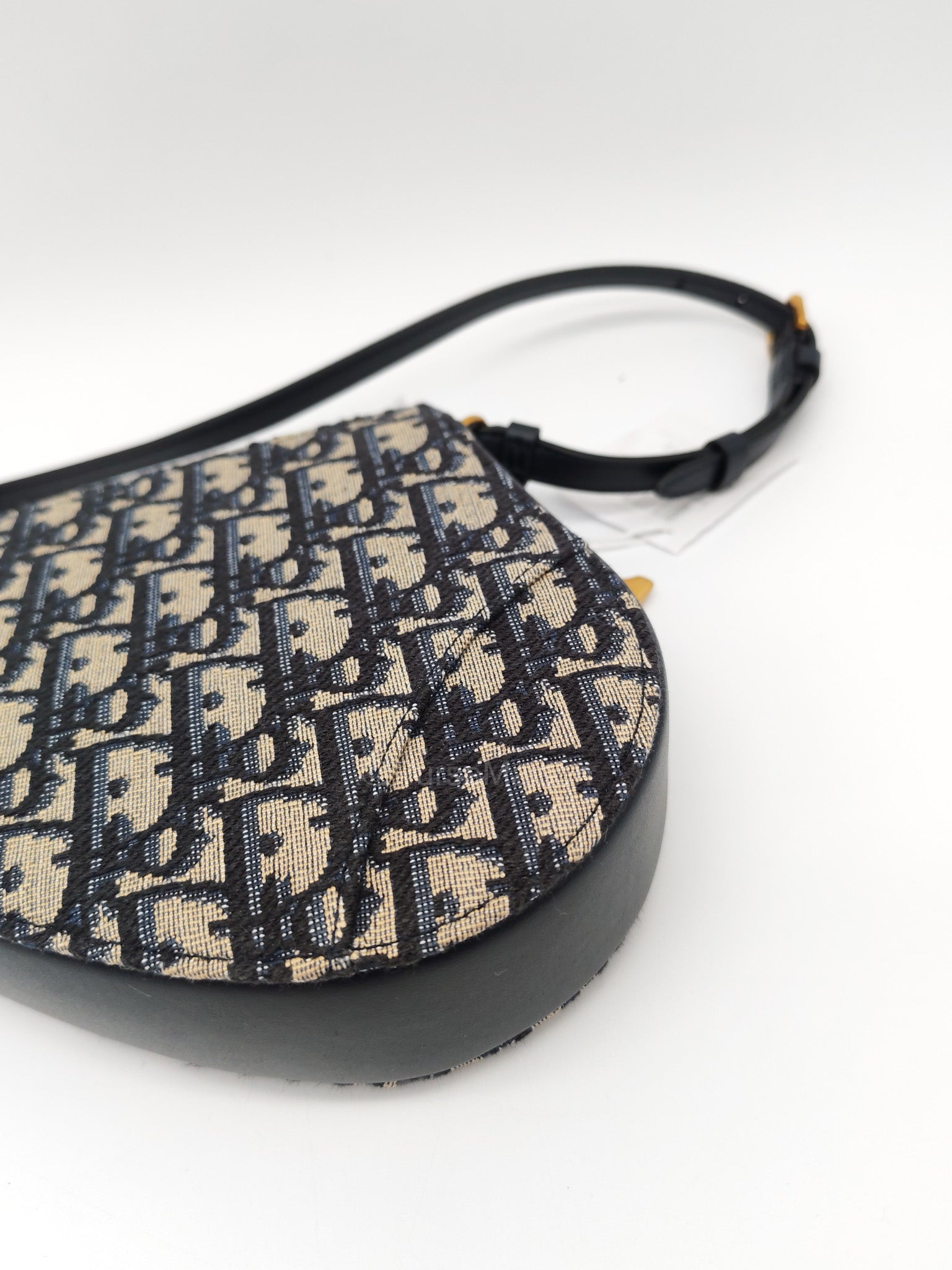 Christian Dior Saddle Rodeo Pouch in Blue Dior Oblique Jacquard Canvas and Aged Gold Hardware | Purse Maison Luxury Bags Shop