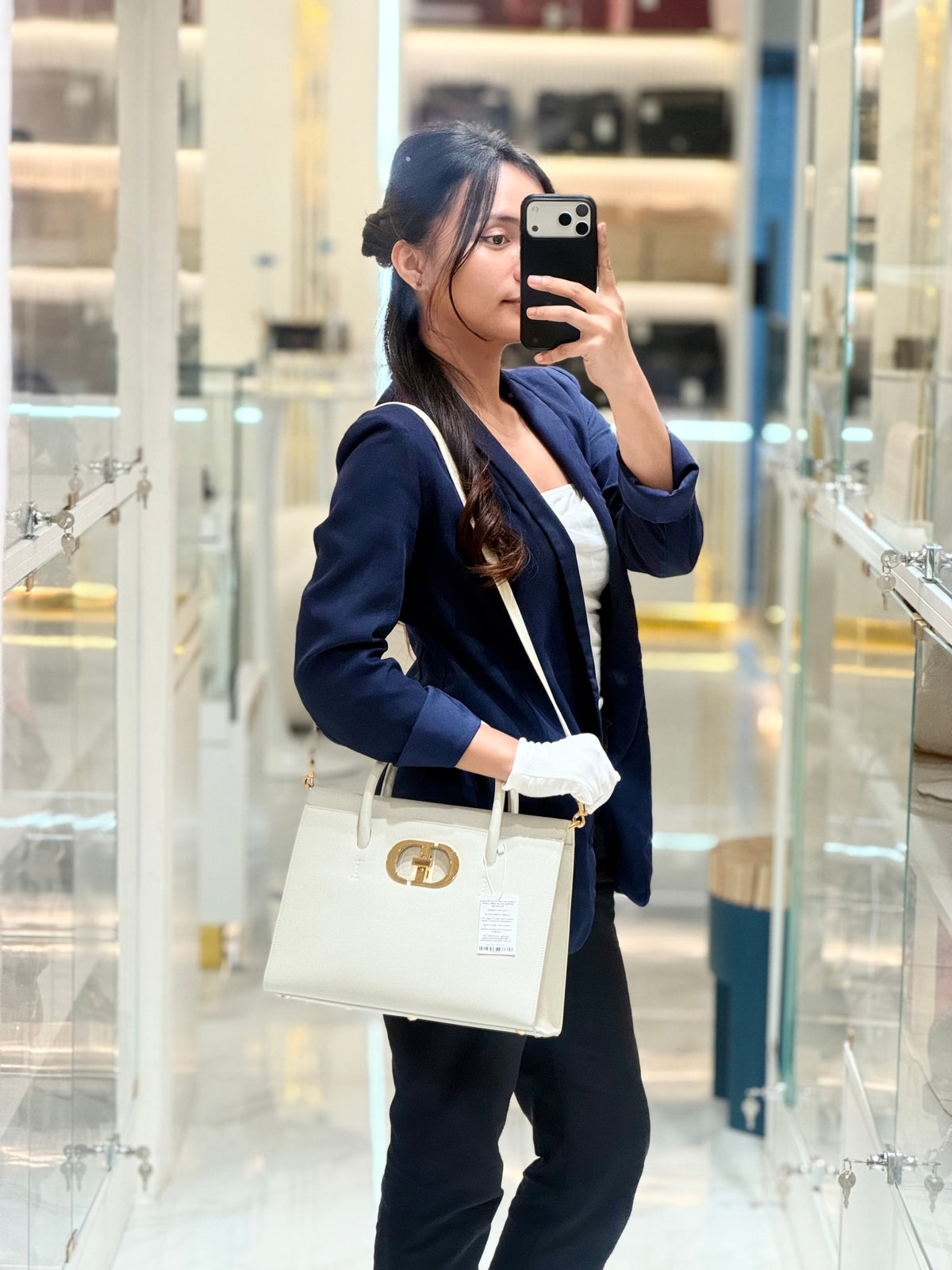 Christian Dior Saint Honore Tote Bag in Off White Grained Calfskin Leather Shoulder Bag | Purse Maison Luxury Bags Shop