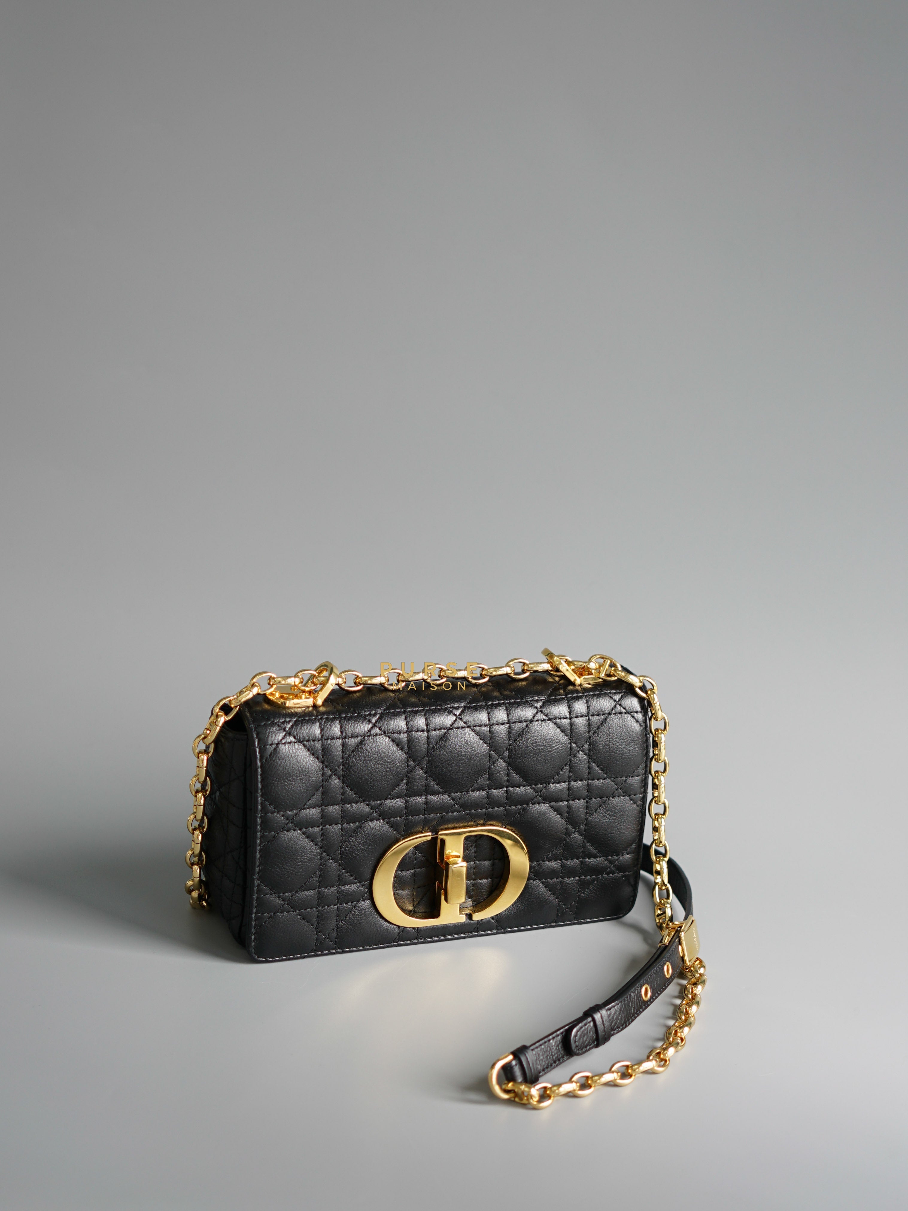 Christian Dior Small Caro Bag Black Quilt Calfskin Leather