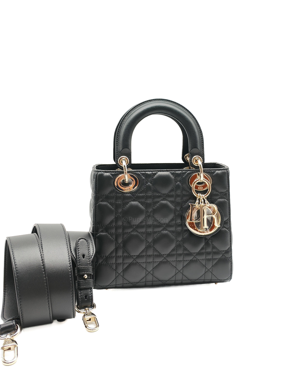Christian Dior Small Lady Dior My ABCDior Bag in Black Lambskin Cannage Leather Light Gold Hardware | Purse Maison Luxury Bags Shop