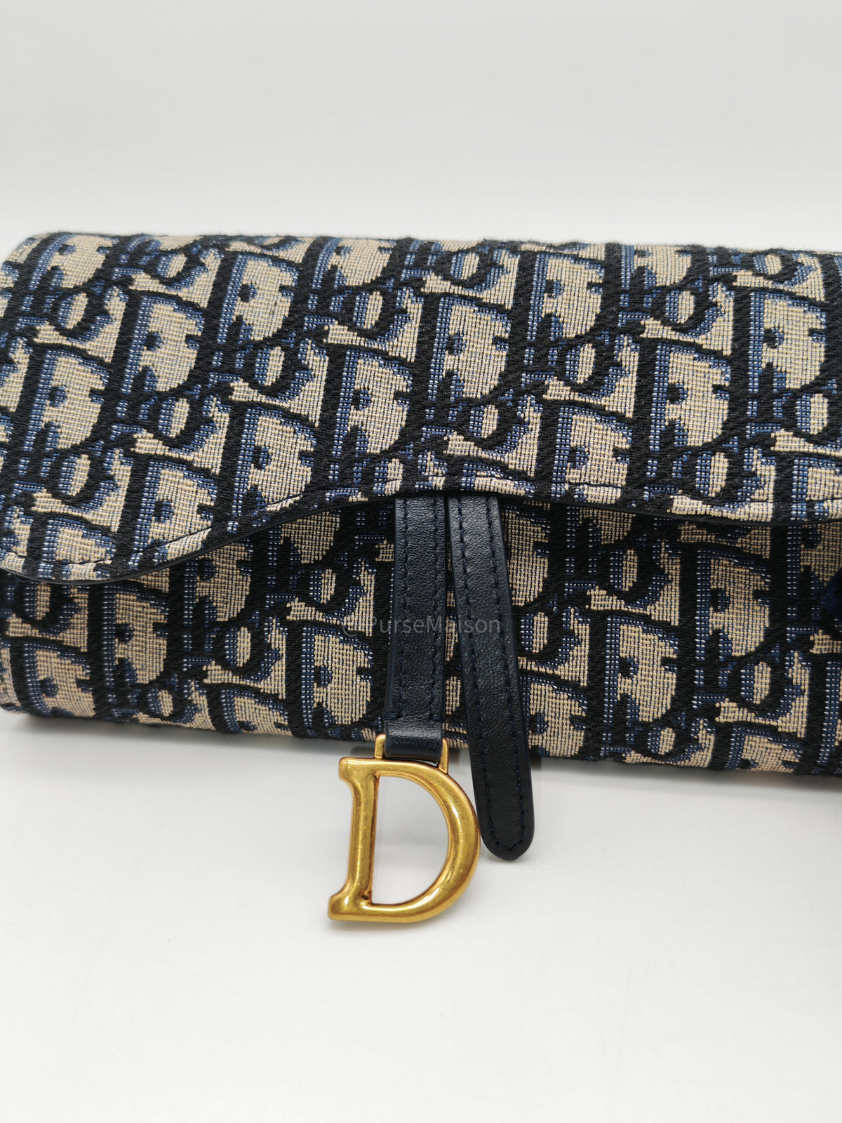 Christian Dior Small Saddle Pouch with Chain in Blue Dior Oblique Jacquard | Purse Maison Luxury Bags Shop