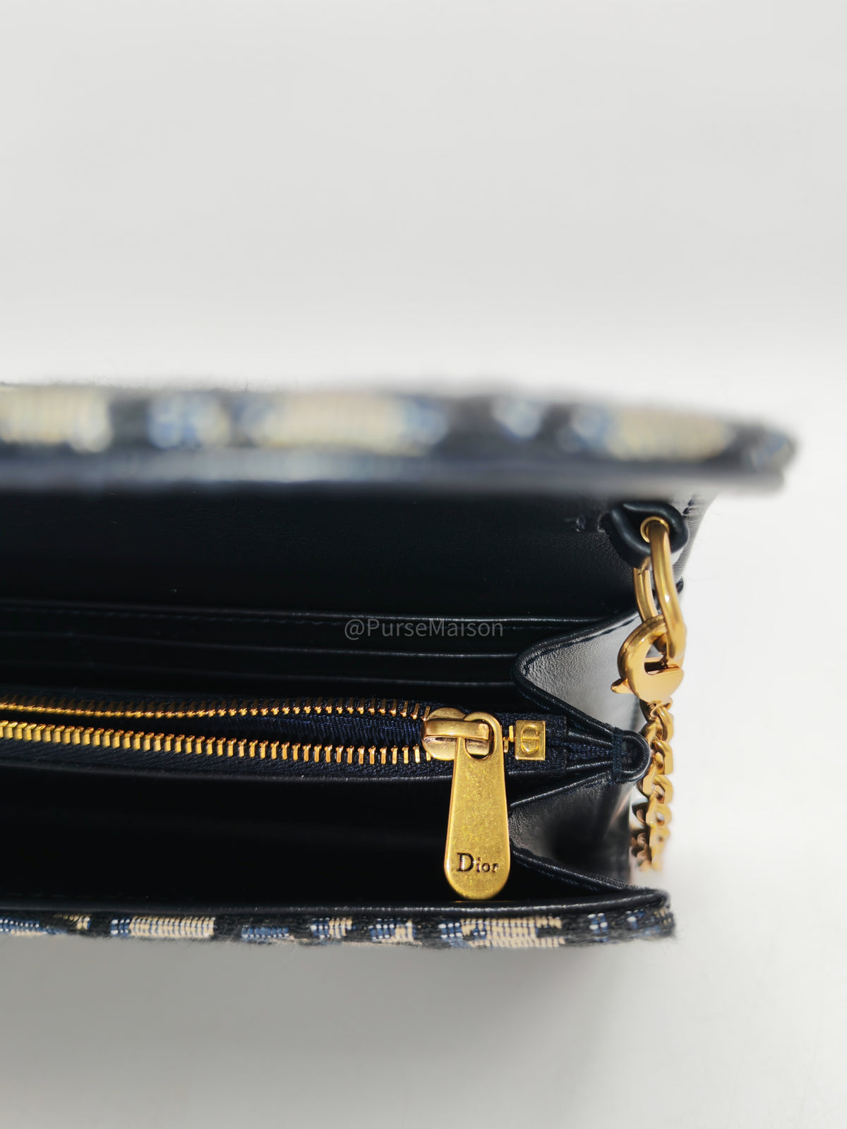 Christian Dior Small Saddle Pouch with Chain in Blue Dior Oblique Jacquard | Purse Maison Luxury Bags Shop