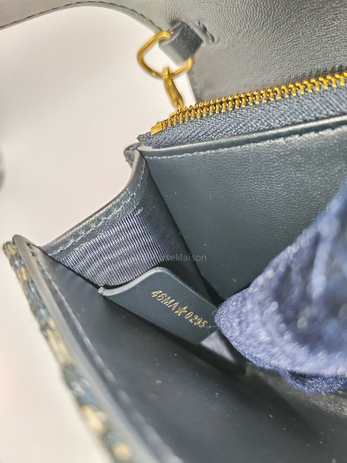 Christian Dior Small Saddle Pouch with Chain in Blue Dior Oblique Jacquard | Purse Maison Luxury Bags Shop
