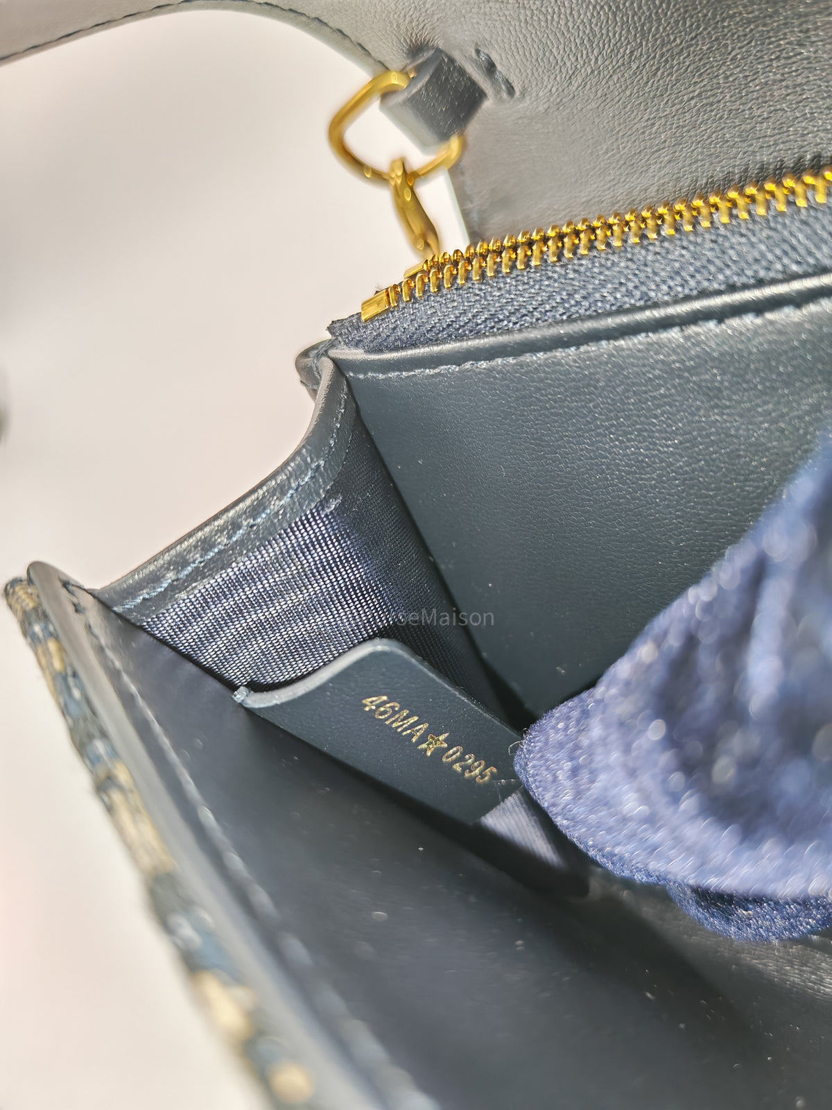 Christian Dior Small Saddle Pouch with Chain in Blue Dior Oblique Jacquard | Purse Maison Luxury Bags Shop