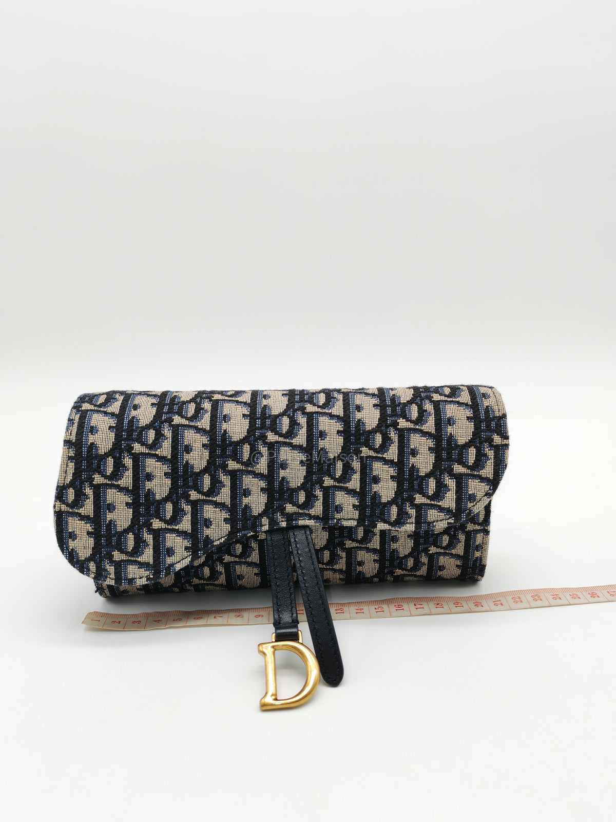 Christian Dior Small Saddle Pouch with Chain in Blue Dior Oblique Jacquard | Purse Maison Luxury Bags Shop
