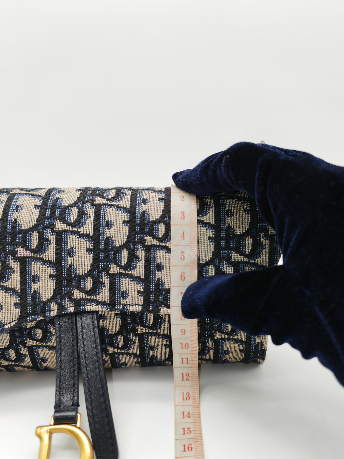 Christian Dior Small Saddle Pouch with Chain in Blue Dior Oblique Jacquard | Purse Maison Luxury Bags Shop