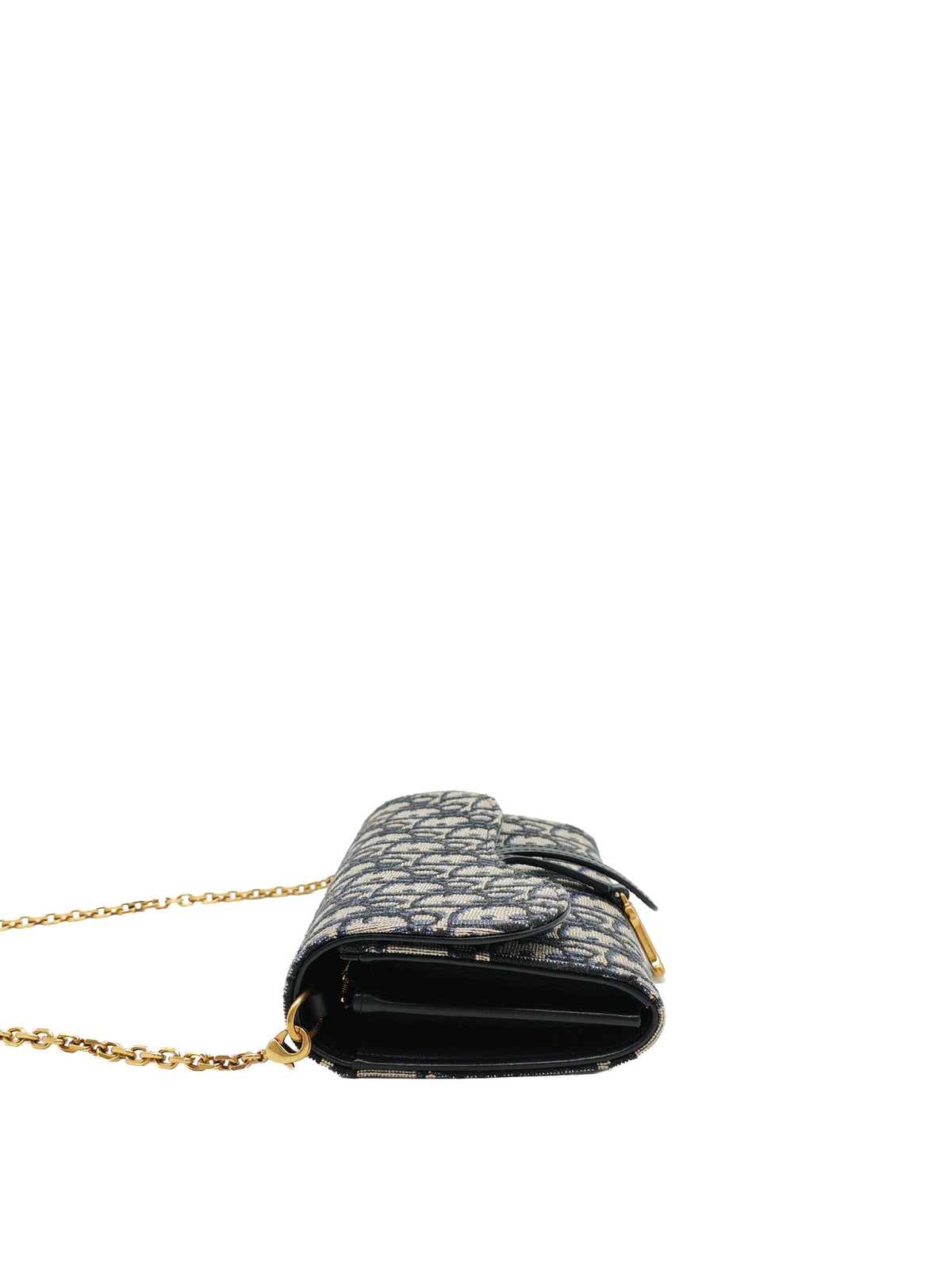 Christian Dior Small Saddle Pouch with Chain in Blue Dior Oblique Jacquard | Purse Maison Luxury Bags Shop