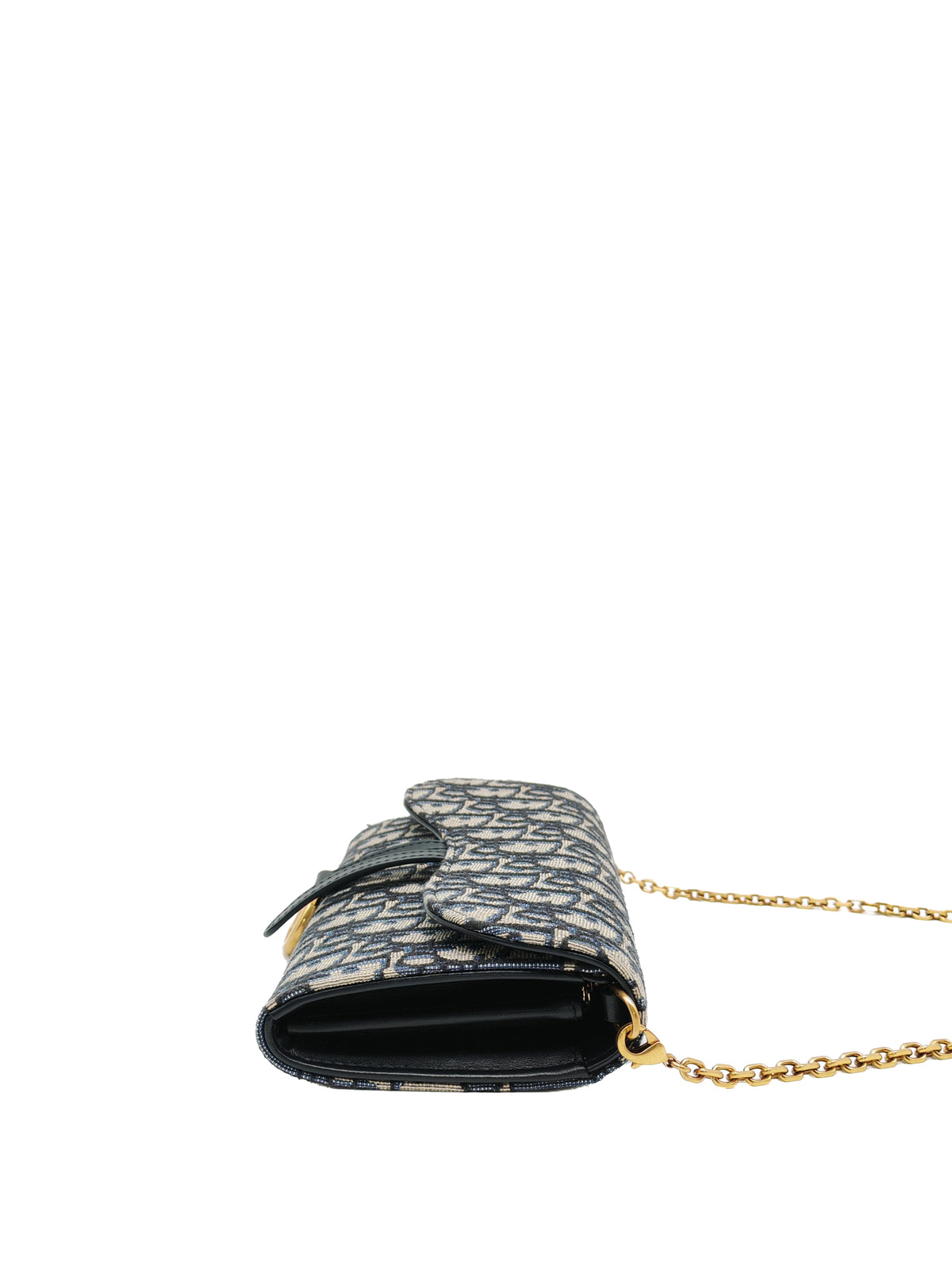 Christian Dior Small Saddle Pouch with Chain in Blue Dior Oblique Jacquard | Purse Maison Luxury Bags Shop