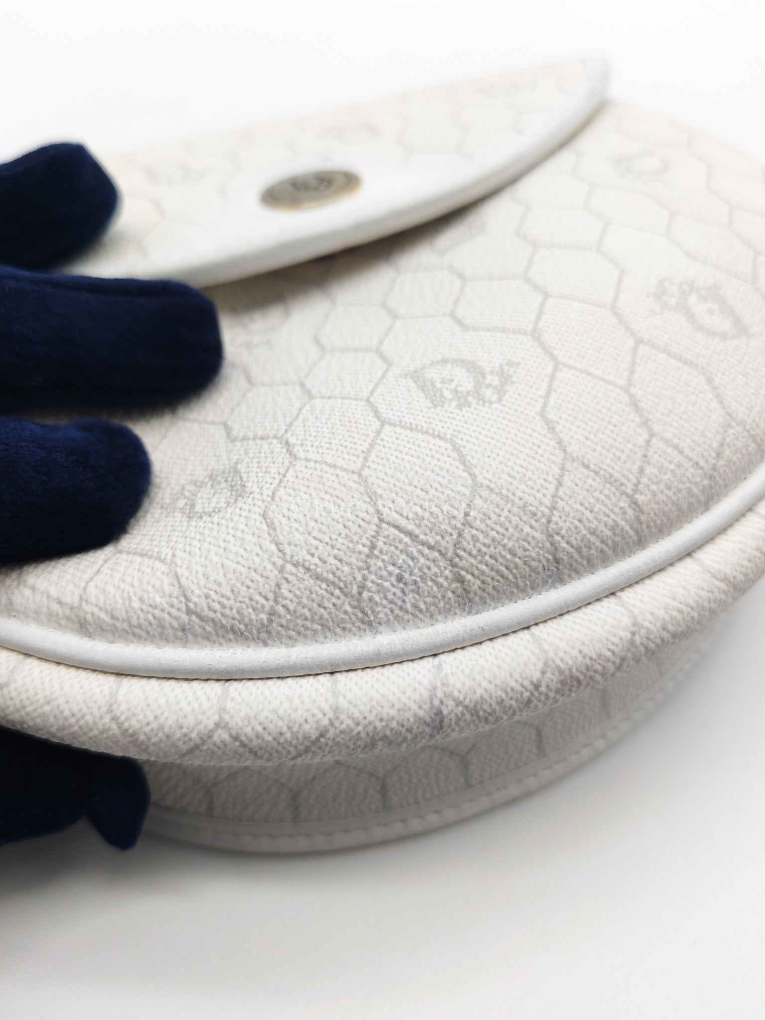 Christian Dior Vintage Honeycomb Canvas in White Shoulder Bag | Purse Maison Luxury Bags Shop