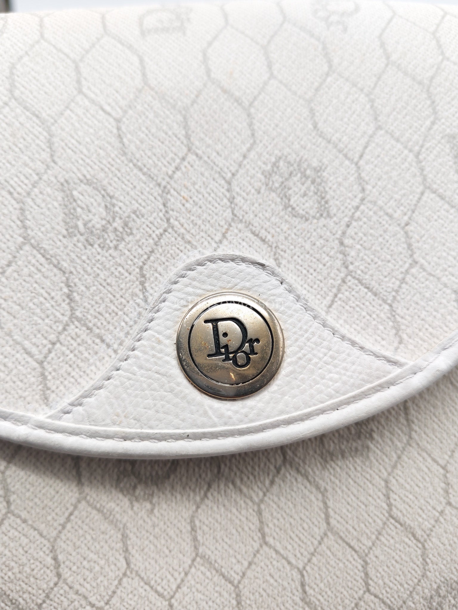 Christian Dior Vintage Honeycomb Canvas in White Shoulder Bag | Purse Maison Luxury Bags Shop