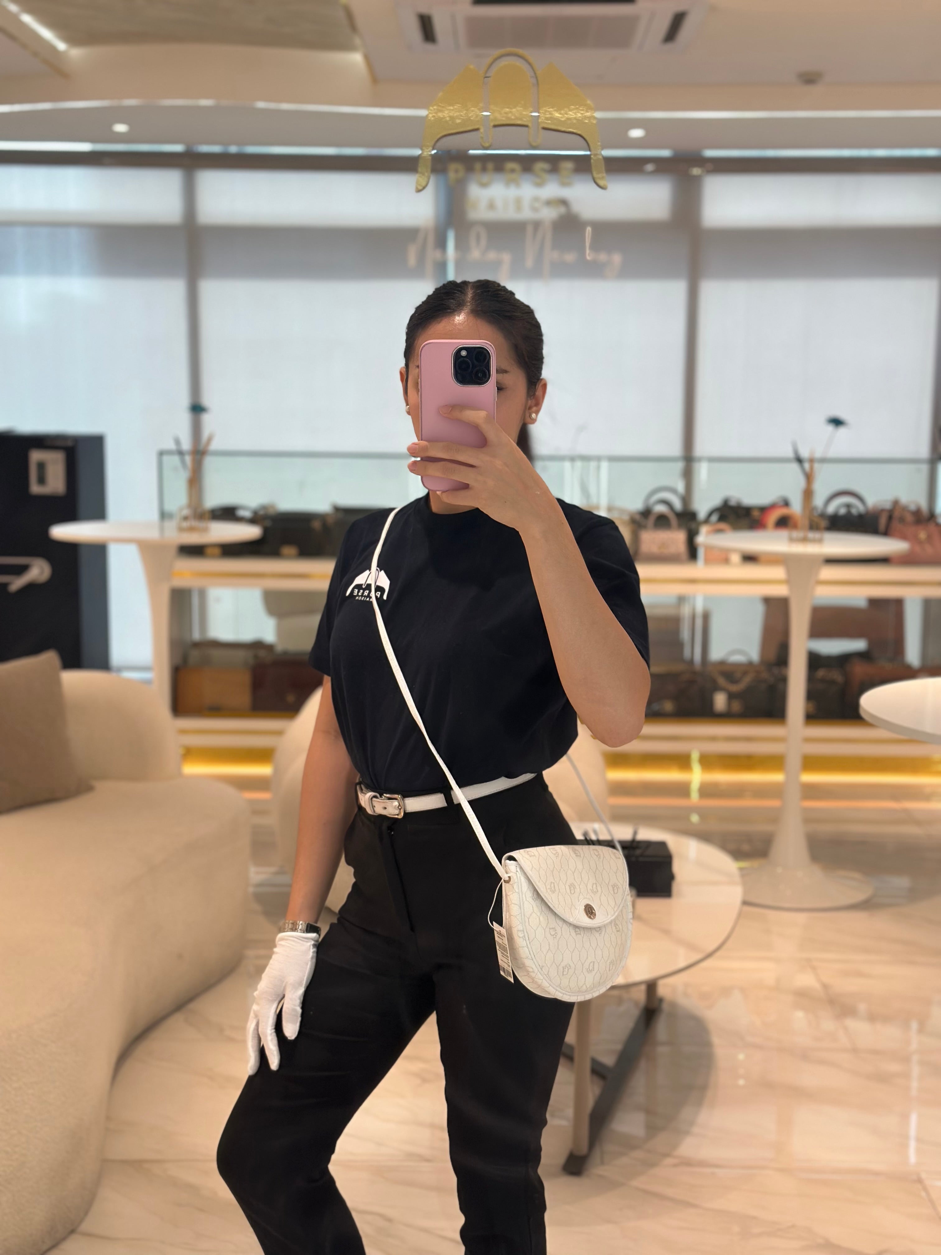 Christian Dior Vintage Honeycomb Canvas in White Shoulder Bag | Purse Maison Luxury Bags Shop