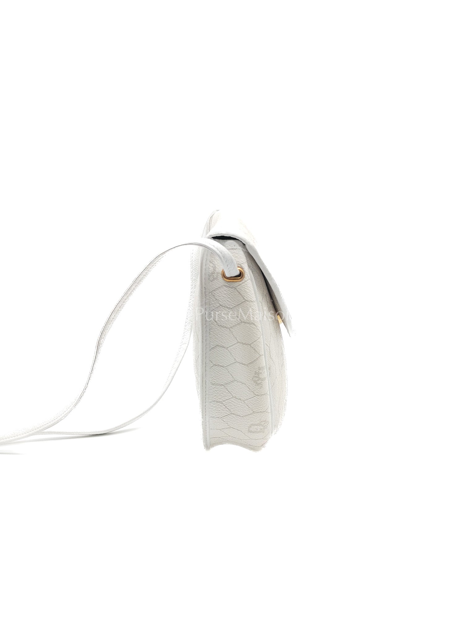 Christian Dior Vintage Honeycomb Canvas in White Shoulder Bag | Purse Maison Luxury Bags Shop