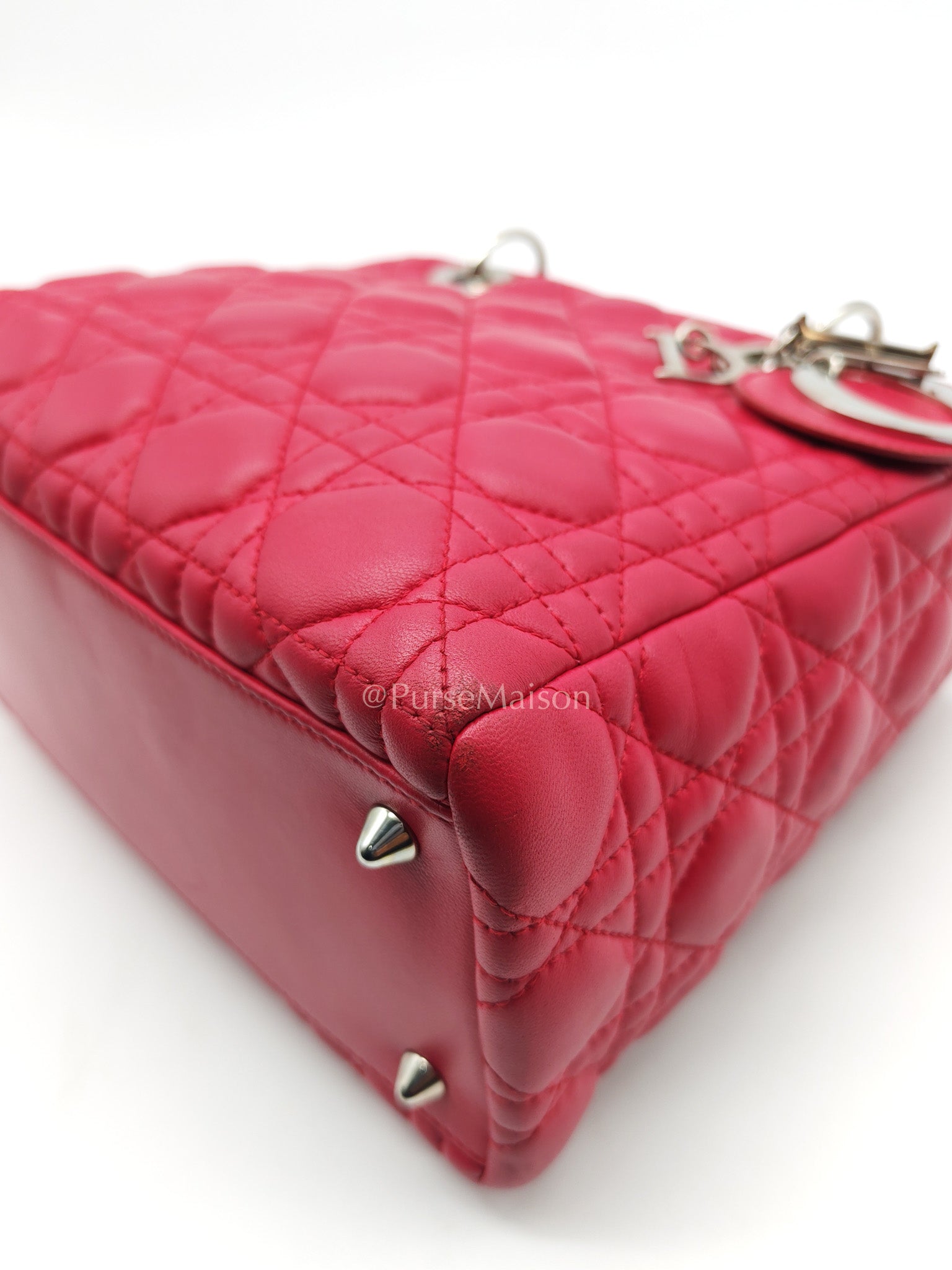 Christian Dior Vintage Lady Dior Medium in Rose Fuschia Lambskin Leather Silver Hardware | Purse Maison Luxury Bags Shop