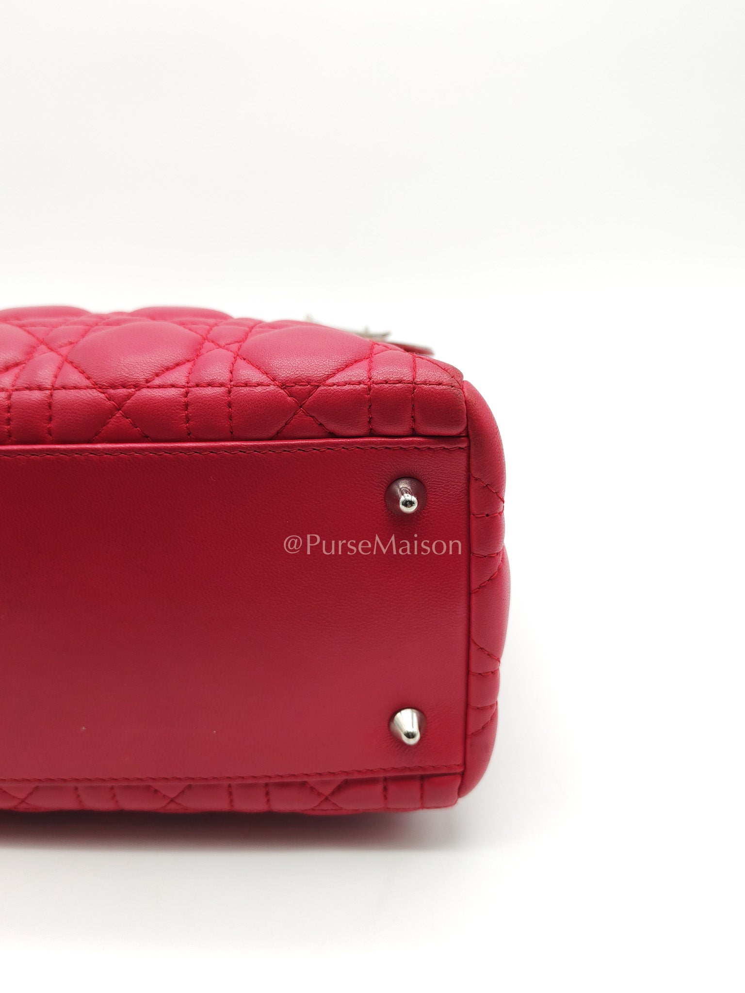 Christian Dior Vintage Lady Dior Medium in Rose Fuschia Lambskin Leather Silver Hardware | Purse Maison Luxury Bags Shop